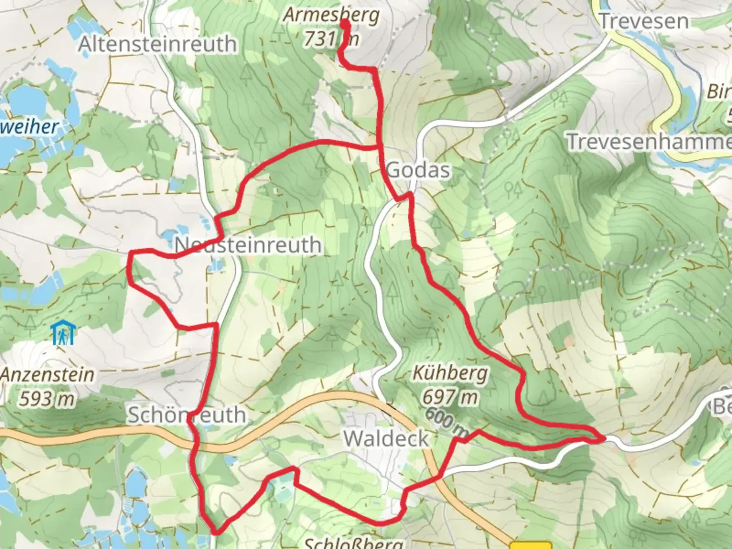An image depicting the trail Kemnather Rundwanderweg and Marterlweg Loop and its surrounding area.