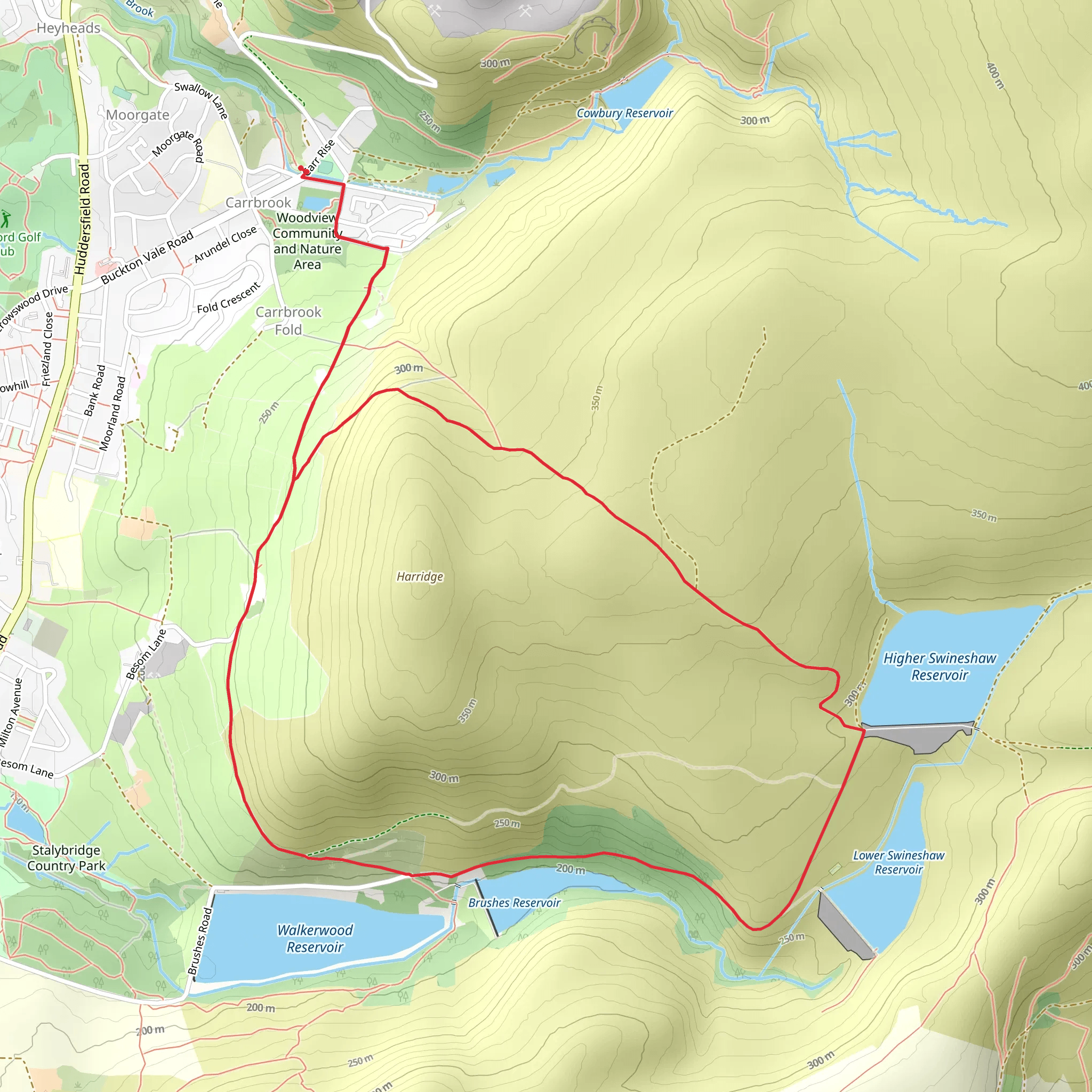 Brushes Reservoir and Higher Swineshaw Reservoir Loop mobile static map