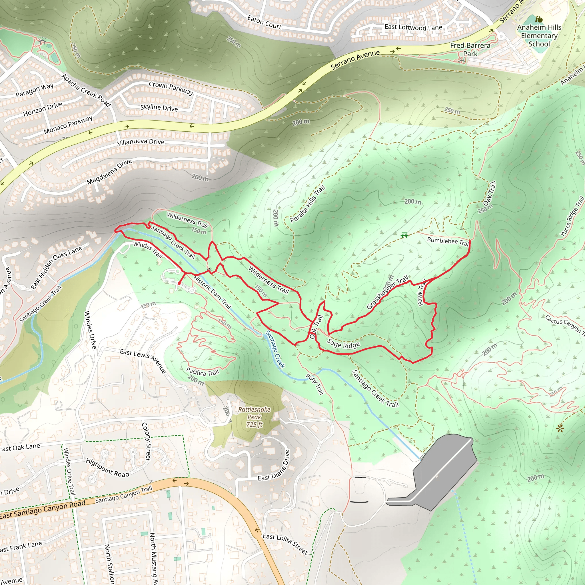 Santiago Creek and Grasshopper Loop Trail mobile static map