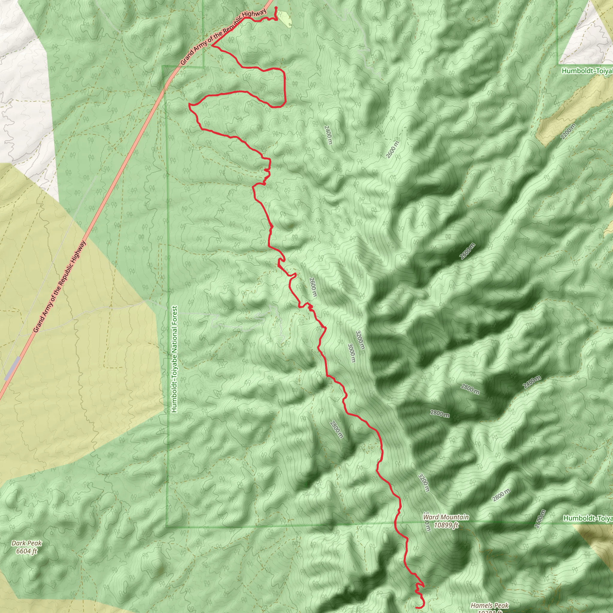 Ward Mount Campground Road to National Forest Development Road 444 mobile static map