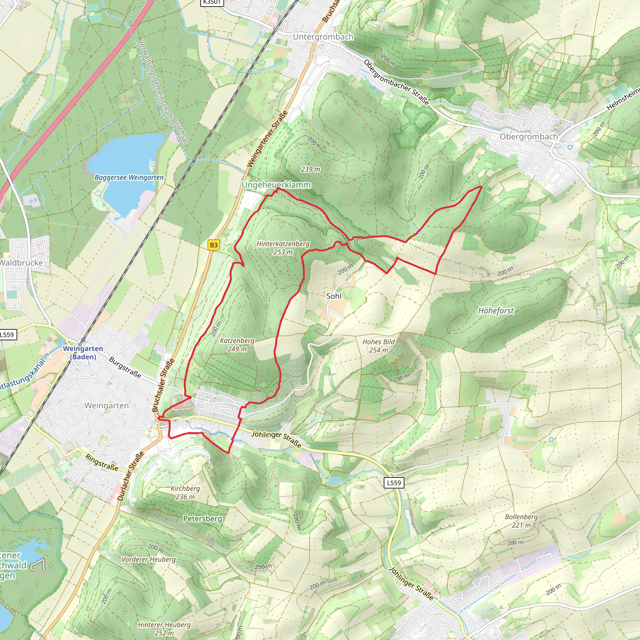 Weingarten, Ungeheuerklamm and Pfadberg Loop mobile static map