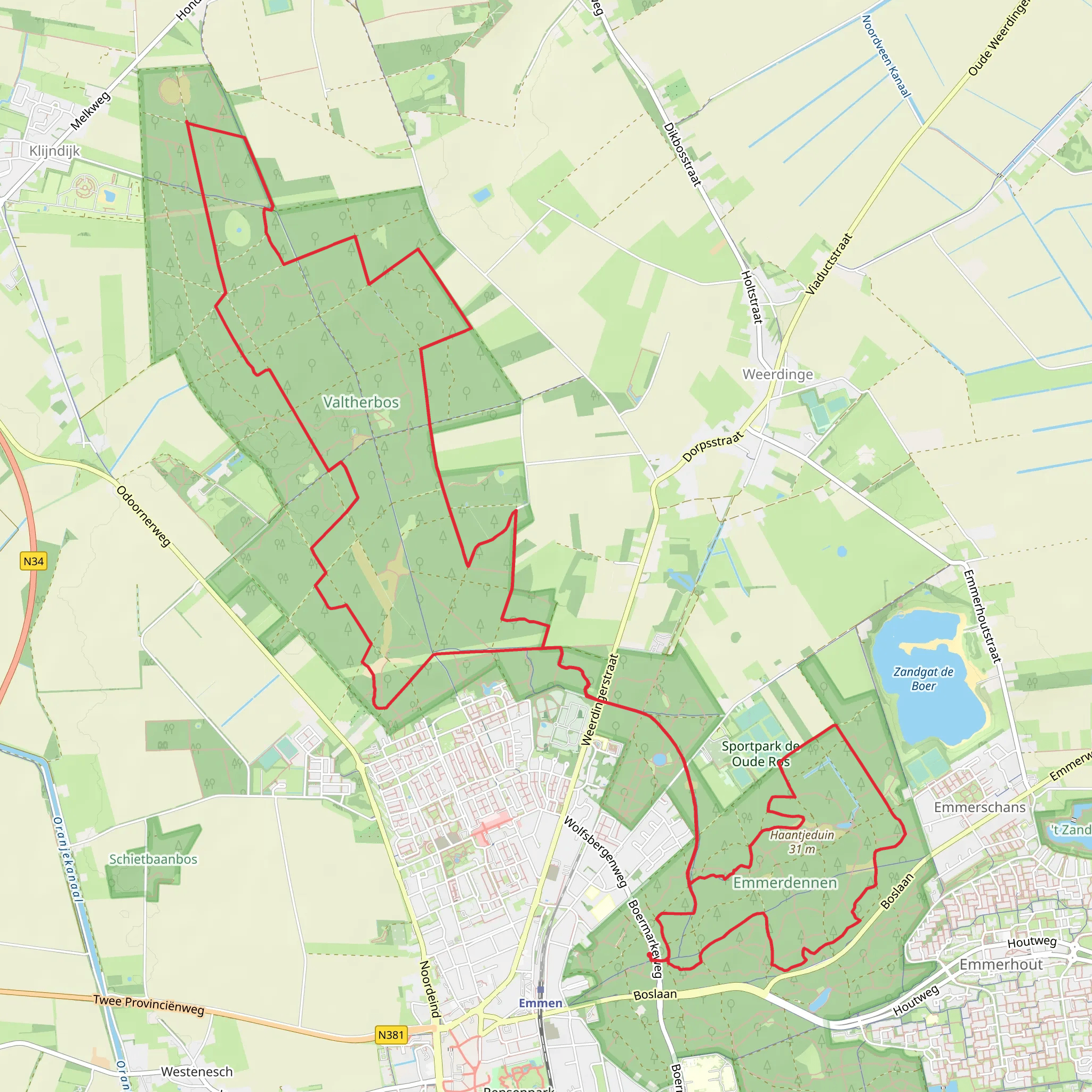 Emmerdennen and Valtherbos via Matenpad and Drenthepad mobile static map