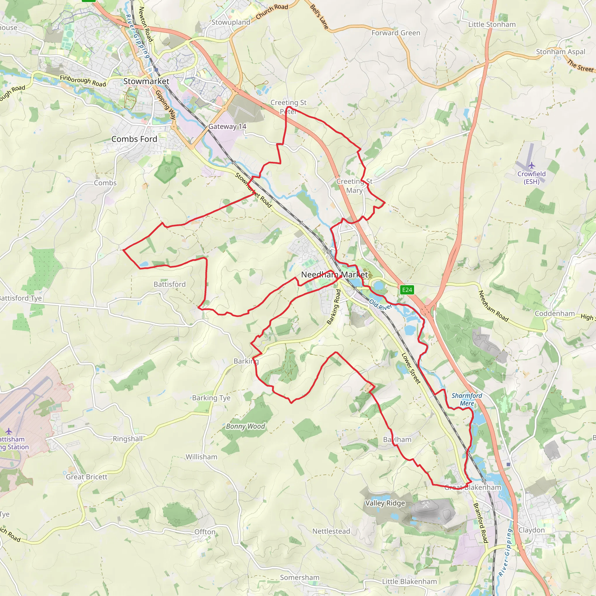 Circular Walk from Needham Market via Gipping Valley River Path mobile static map