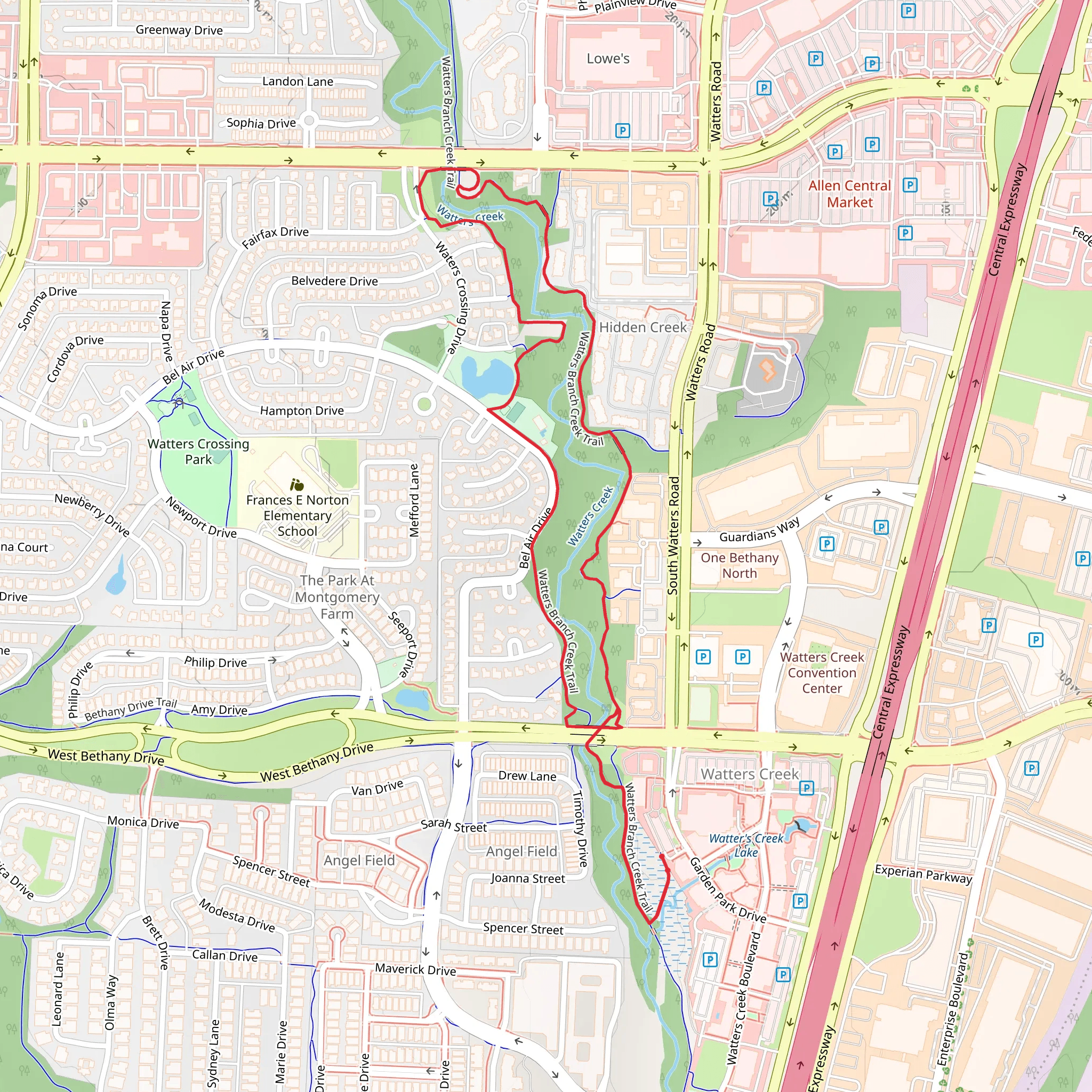 Watters Branch Creek Loop Trail mobile static map