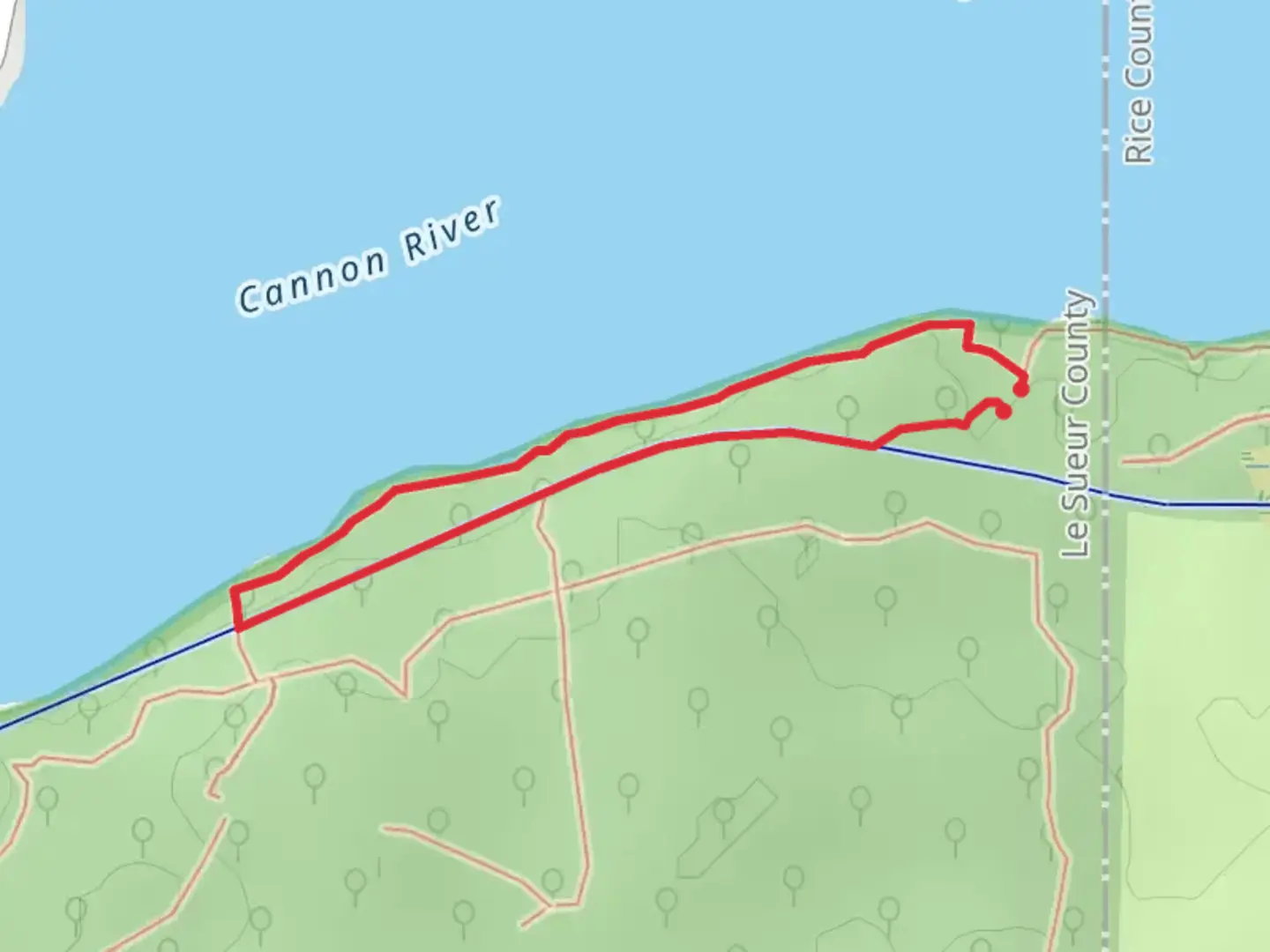 An image depicting the trail Wahpekute and Sakatah Singing Hills State Loop Trail and its surrounding area.