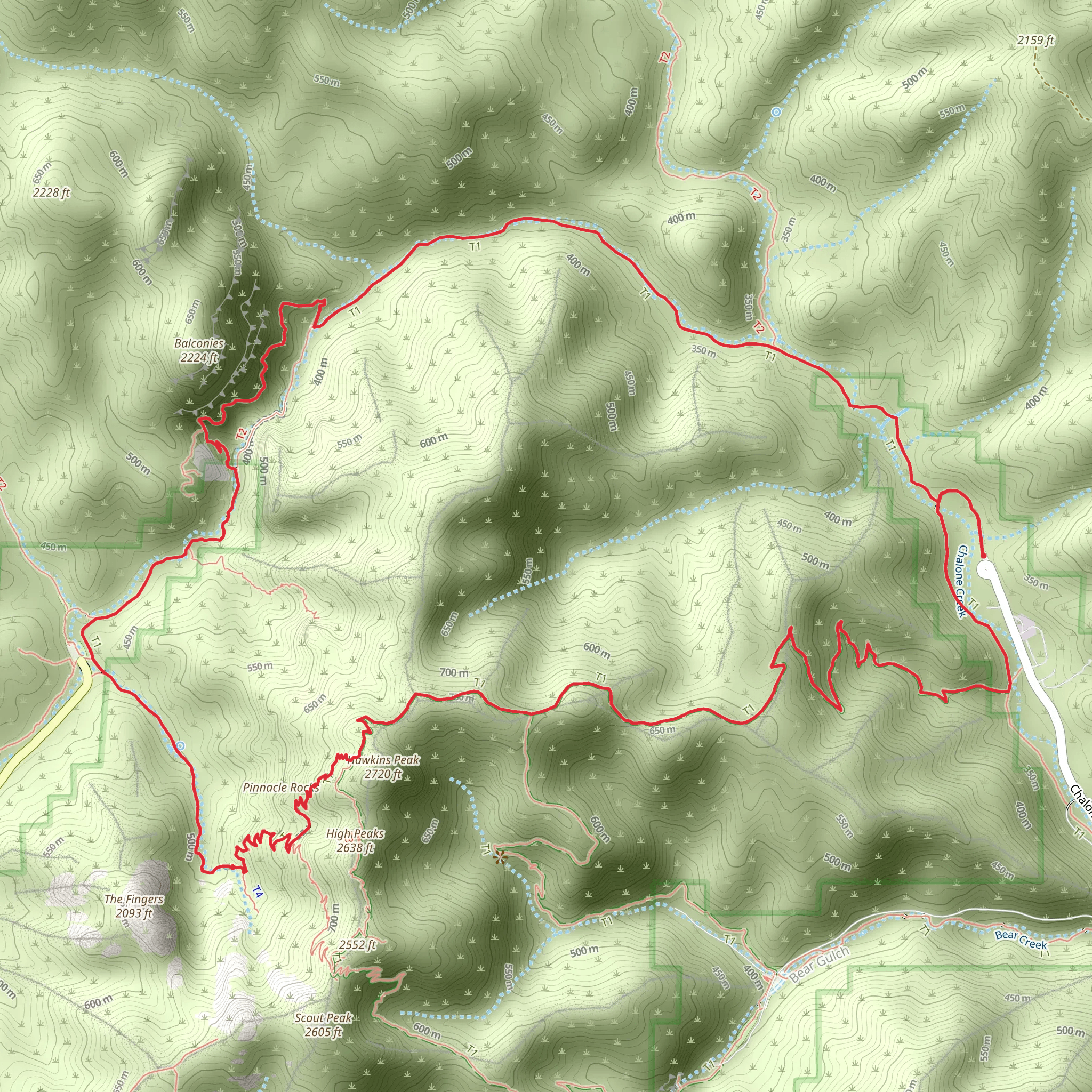 Old Pinnacles, Balconies and High Peaks Loop Trail mobile static map