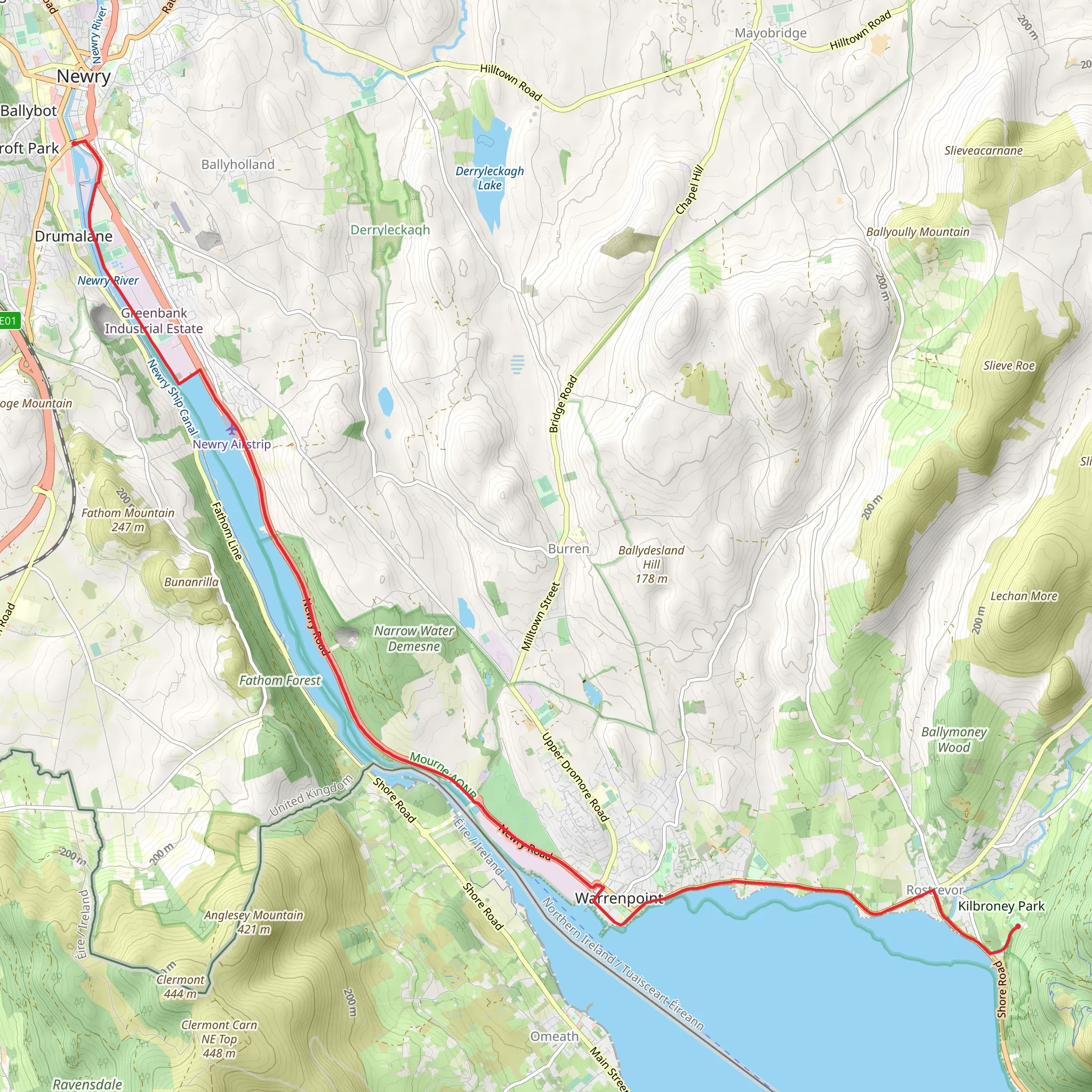 Rostrevor to Newry mobile static map
