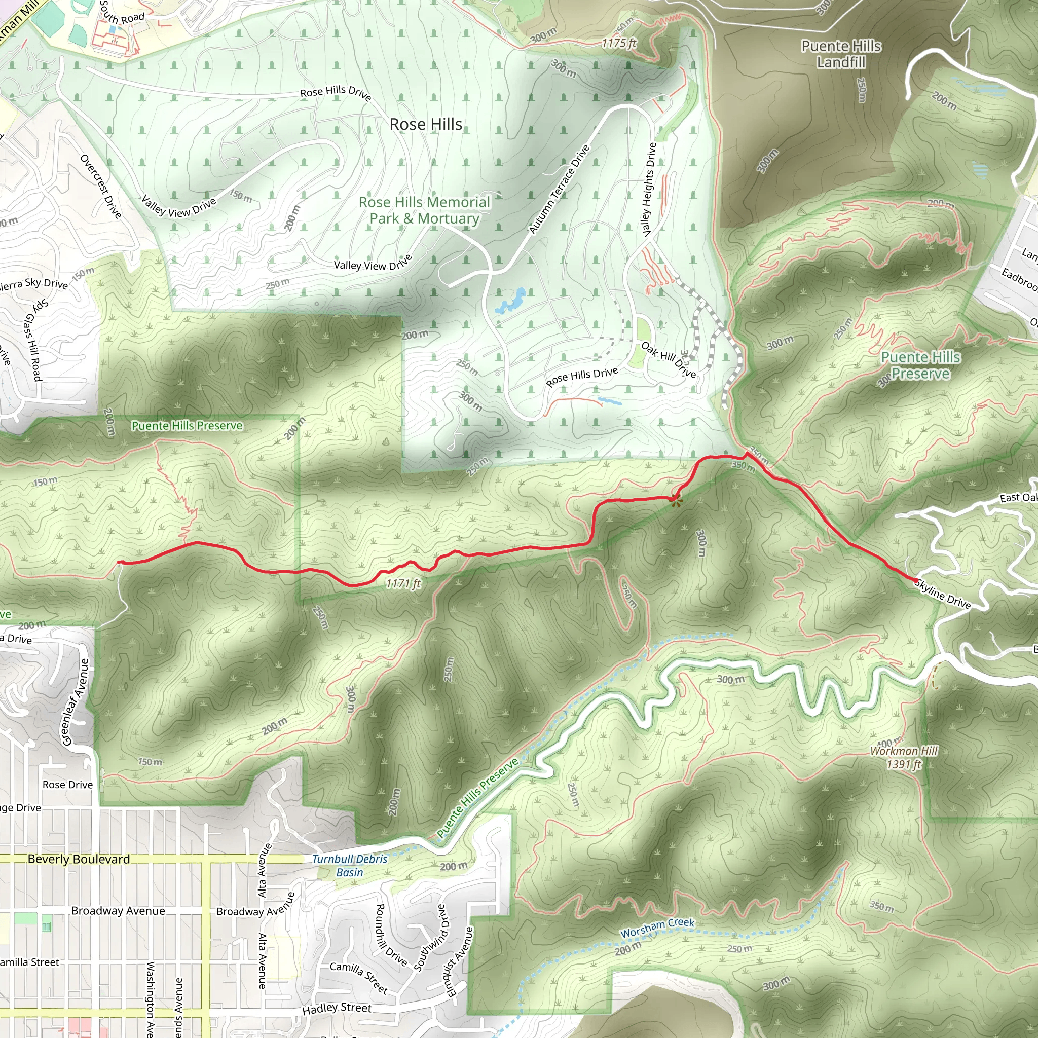 Whittier Hill - Rattlesnake Ridge via Schabarum Trail mobile static map