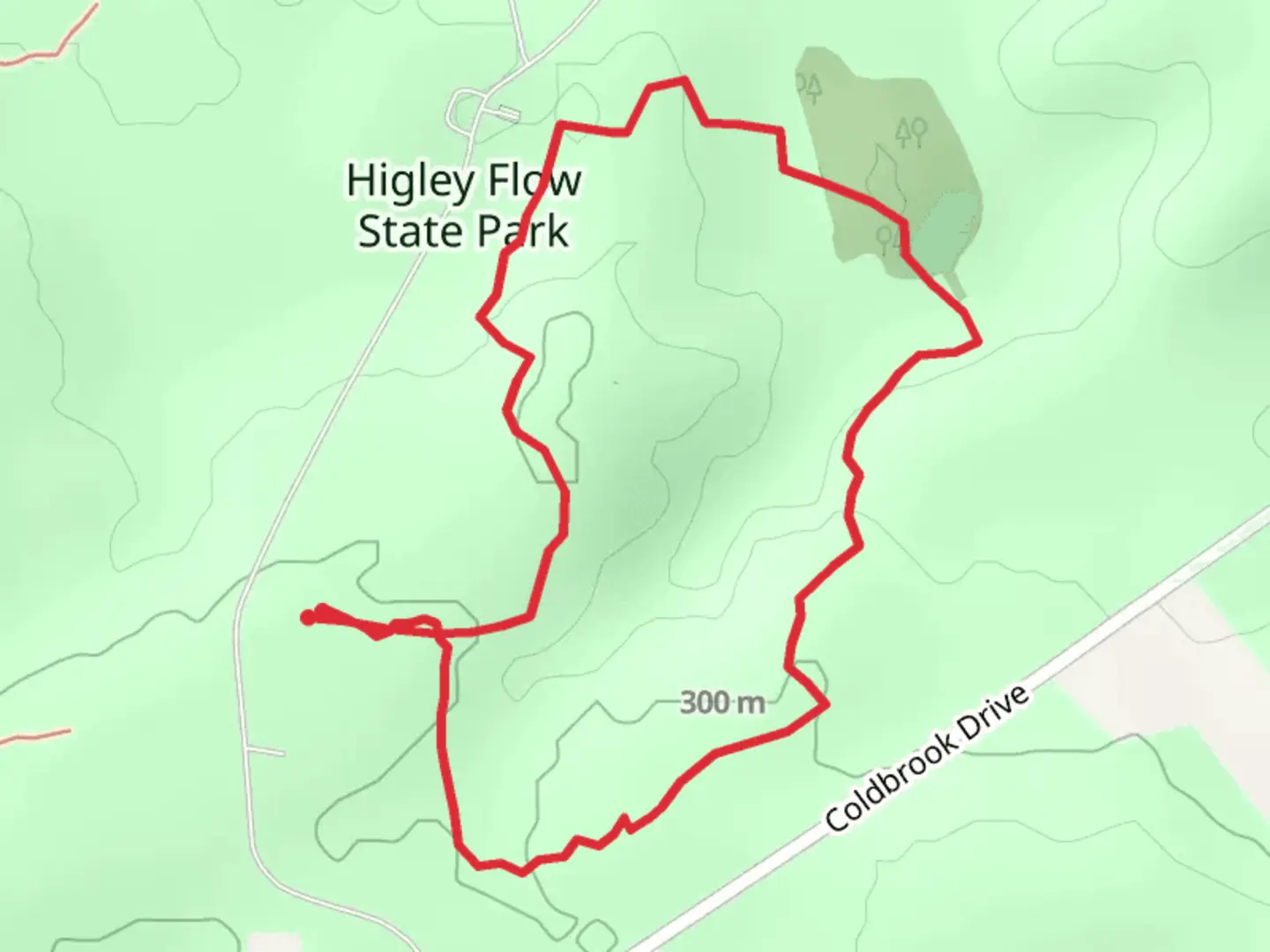 An image depicting the trail Higley Flow State Park Loop and its surrounding area.