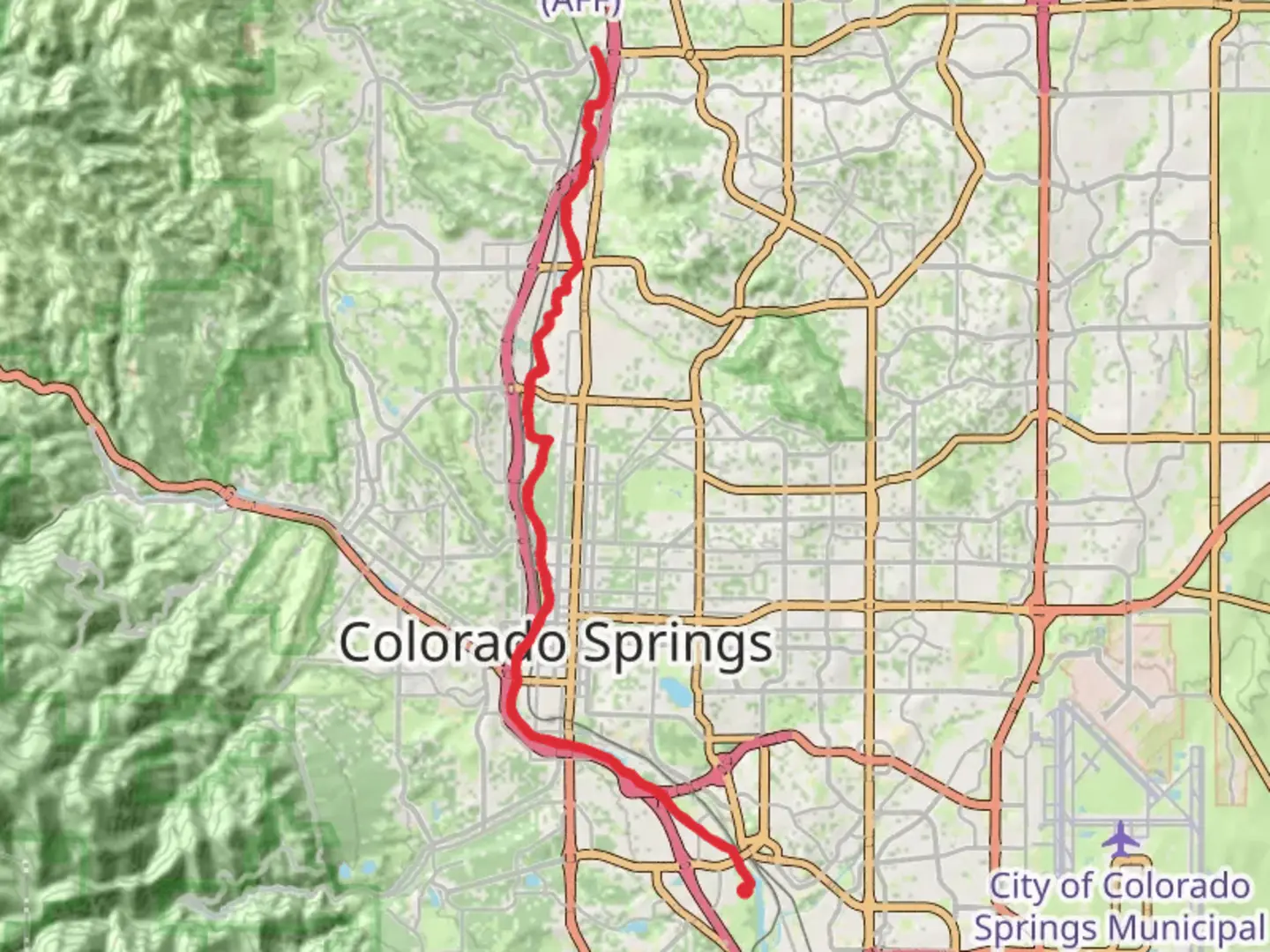 An image depicting the trail Pikes Peak Greenway - Stratmoor and its surrounding area.