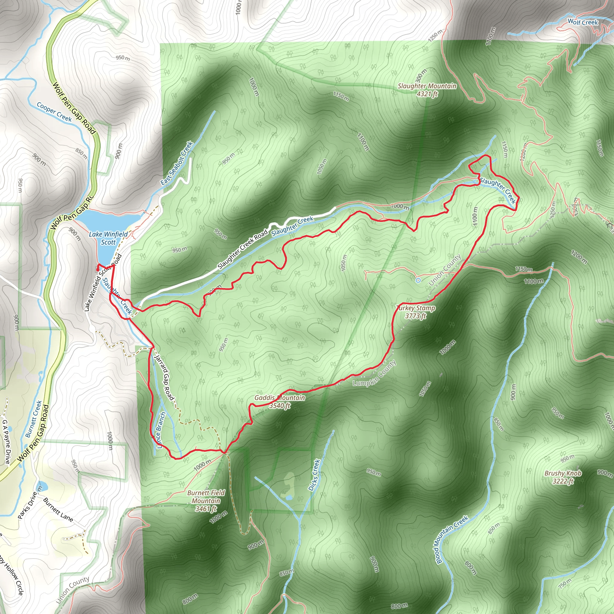 Gaddis Mountain and Turkey Stamp - Slaughter Creek Trail mobile static map