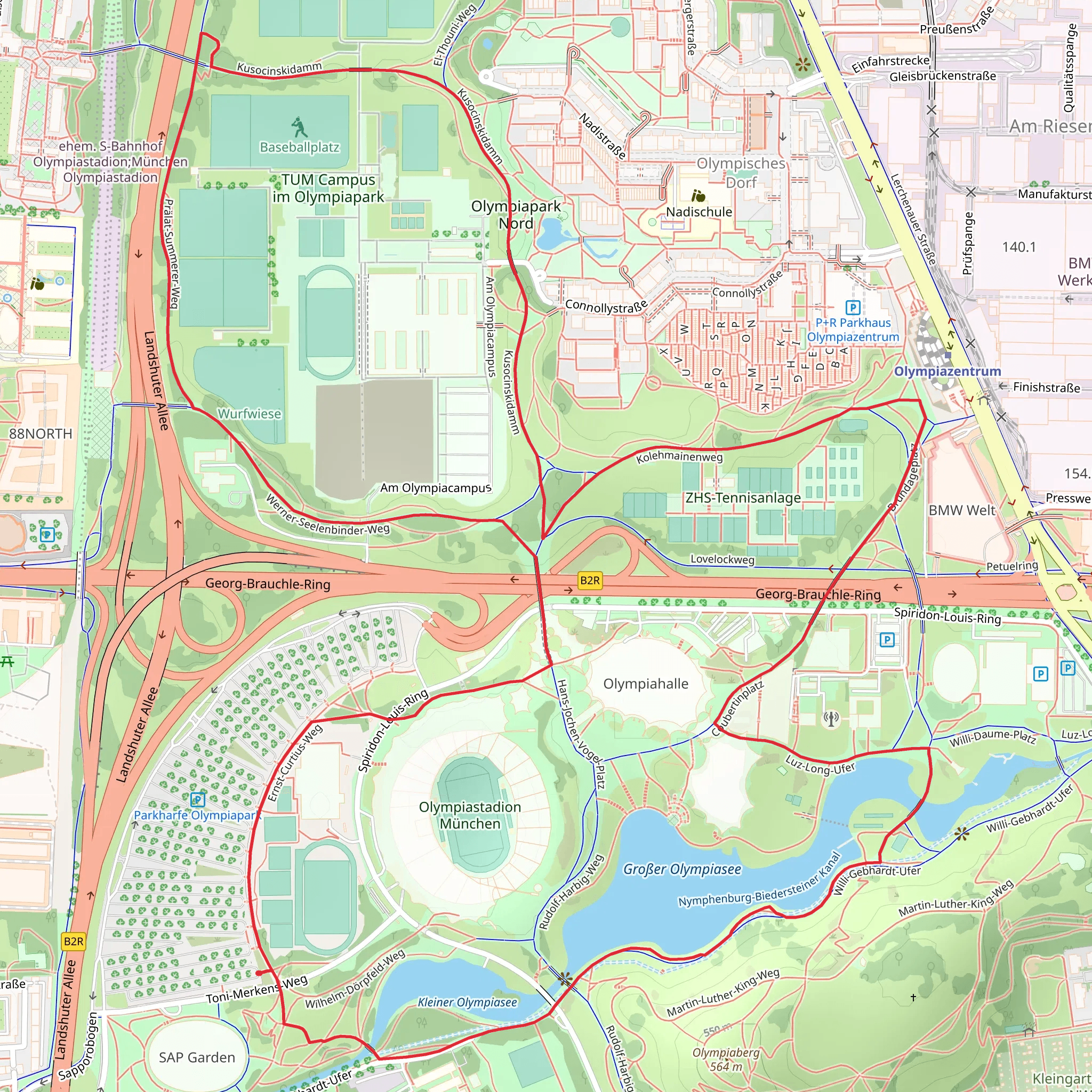 Olympiapark Loop via Kleiner Olympiasee and Großer Olympiasee mobile static map