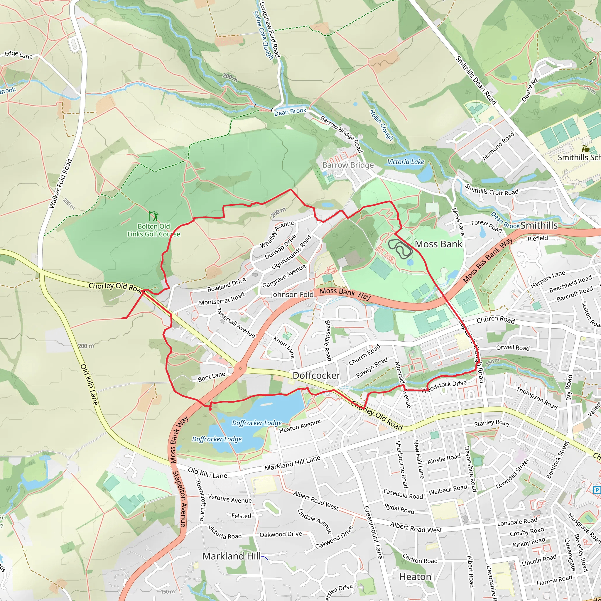 Doffcocker Lodge, Moss Bank Park and Delph Hill Loop mobile static map