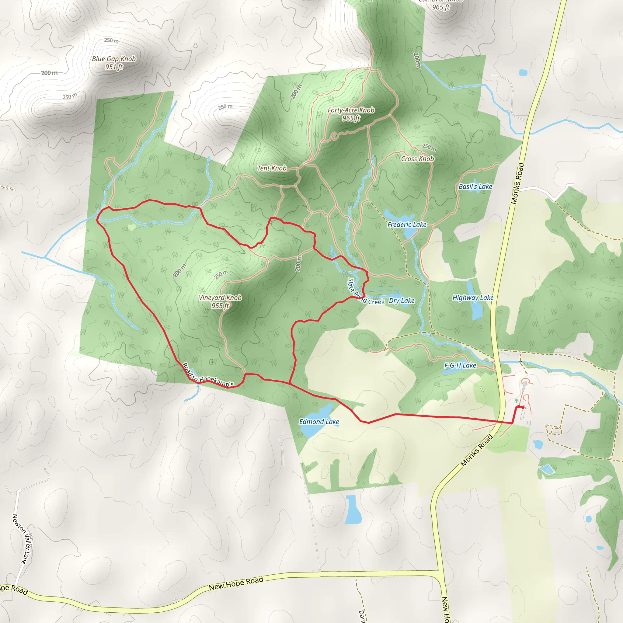 Vineyard Knob via Road to Hanekamp's Loop mobile static map