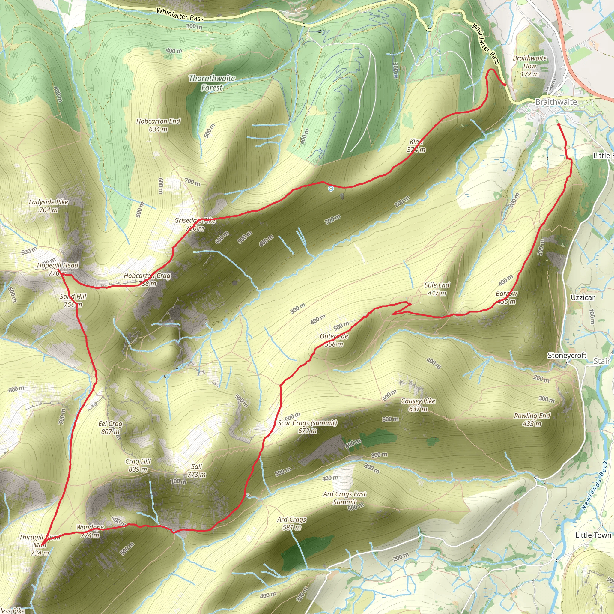 Grisdale Pike, Hopegill Head and Wandope from Braithwaite mobile static map