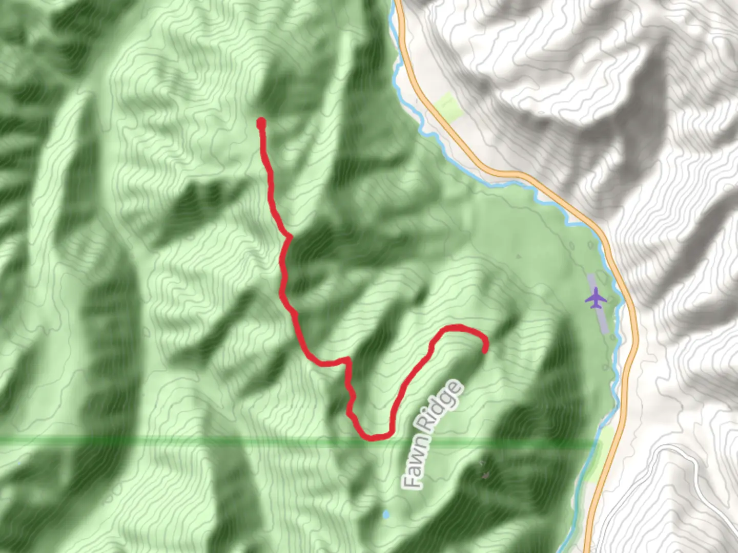 An image depicting the trail Doe Falls via Suntop Trail and its surrounding area.