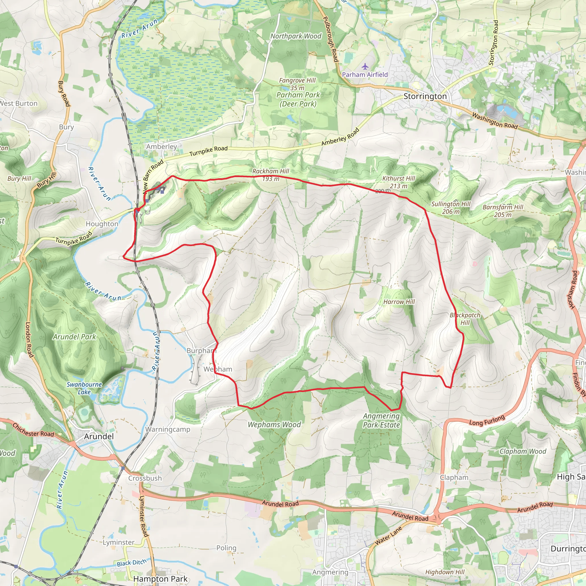 Amberley, North Stoke and Burpham Loop mobile static map