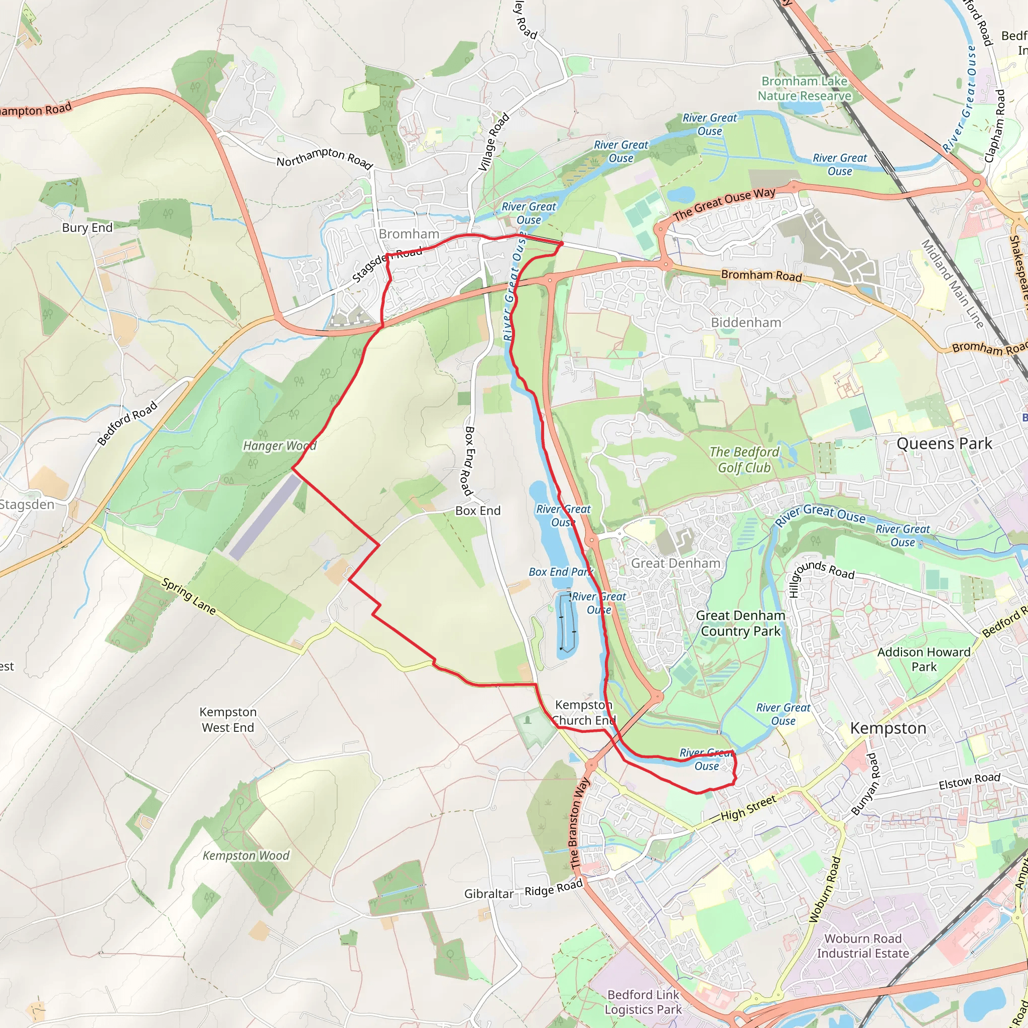 Bromham to Kempston Church End Loop mobile static map
