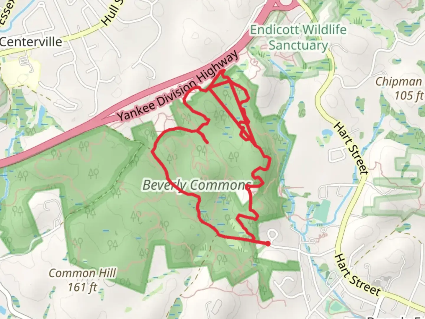 An image depicting the trail Beverly Commons Loop and its surrounding area.