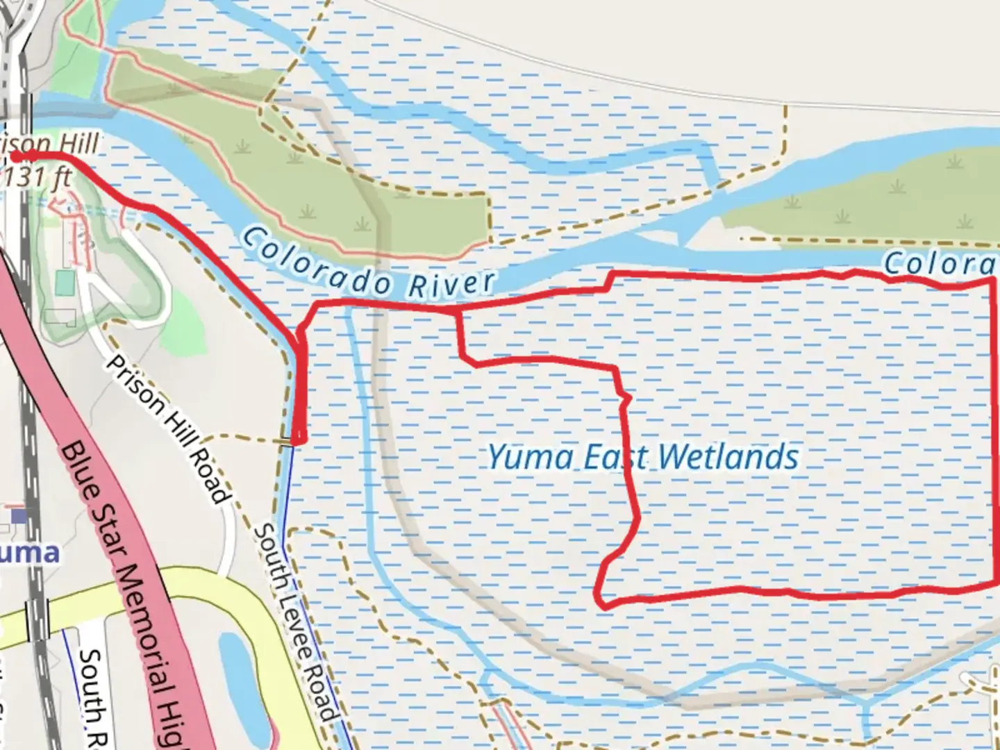 An image depicting the trail Colorado River Levee Linear Park - South Gilla Valley Loop and its surrounding area.