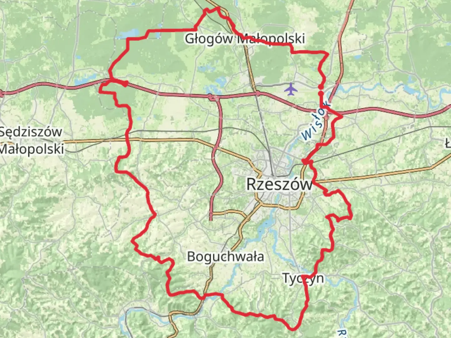 An image depicting the trail Rzeszów Loop and its surrounding area.