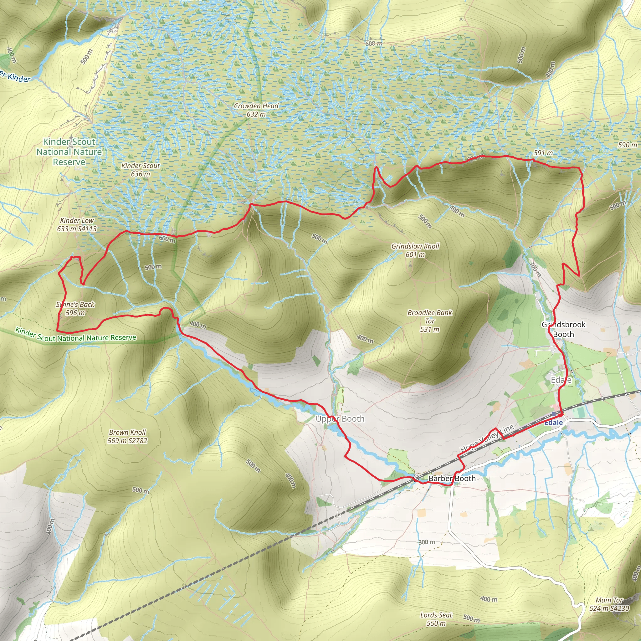 Upper Tor, Crowden Tower and Edale Rocks Loop via Edale mobile static map