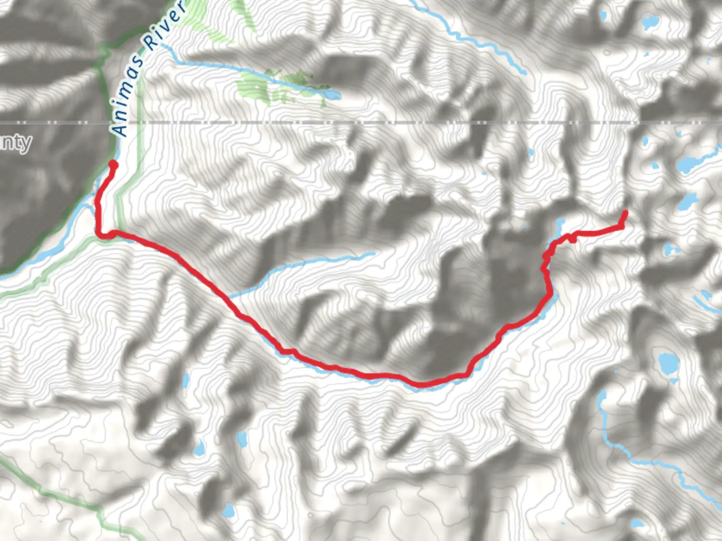 An image depicting the trail Twin Lakes and Sunlight Peak via Needle Creek and its surrounding area.
