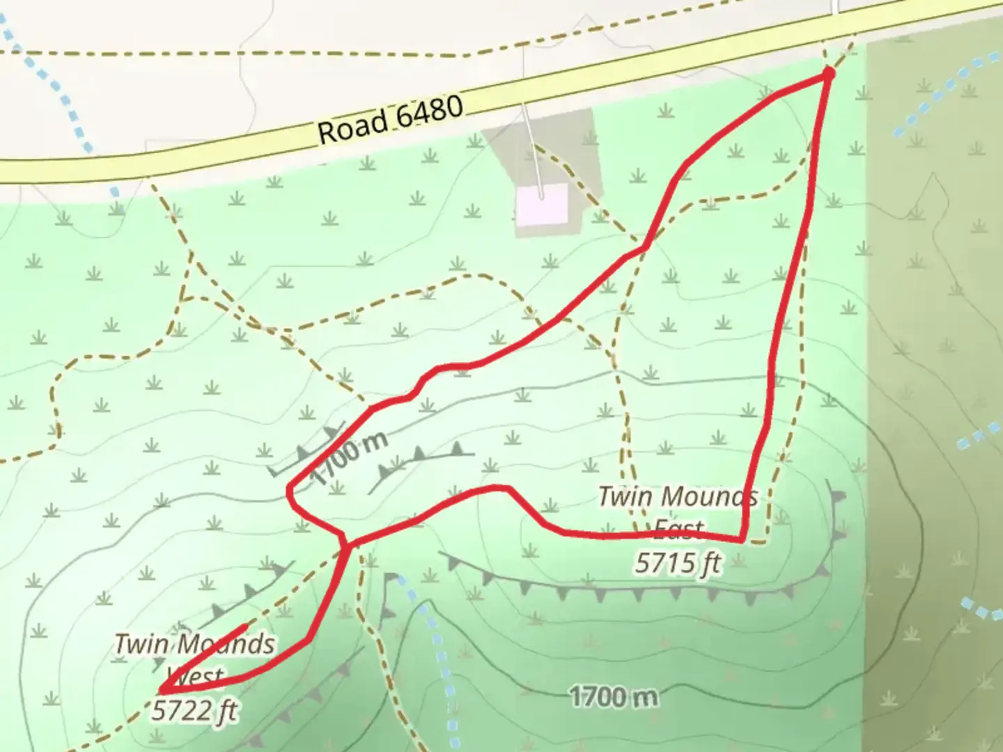 An image depicting the trail Twin Mounds East-West Loop and its surrounding area.