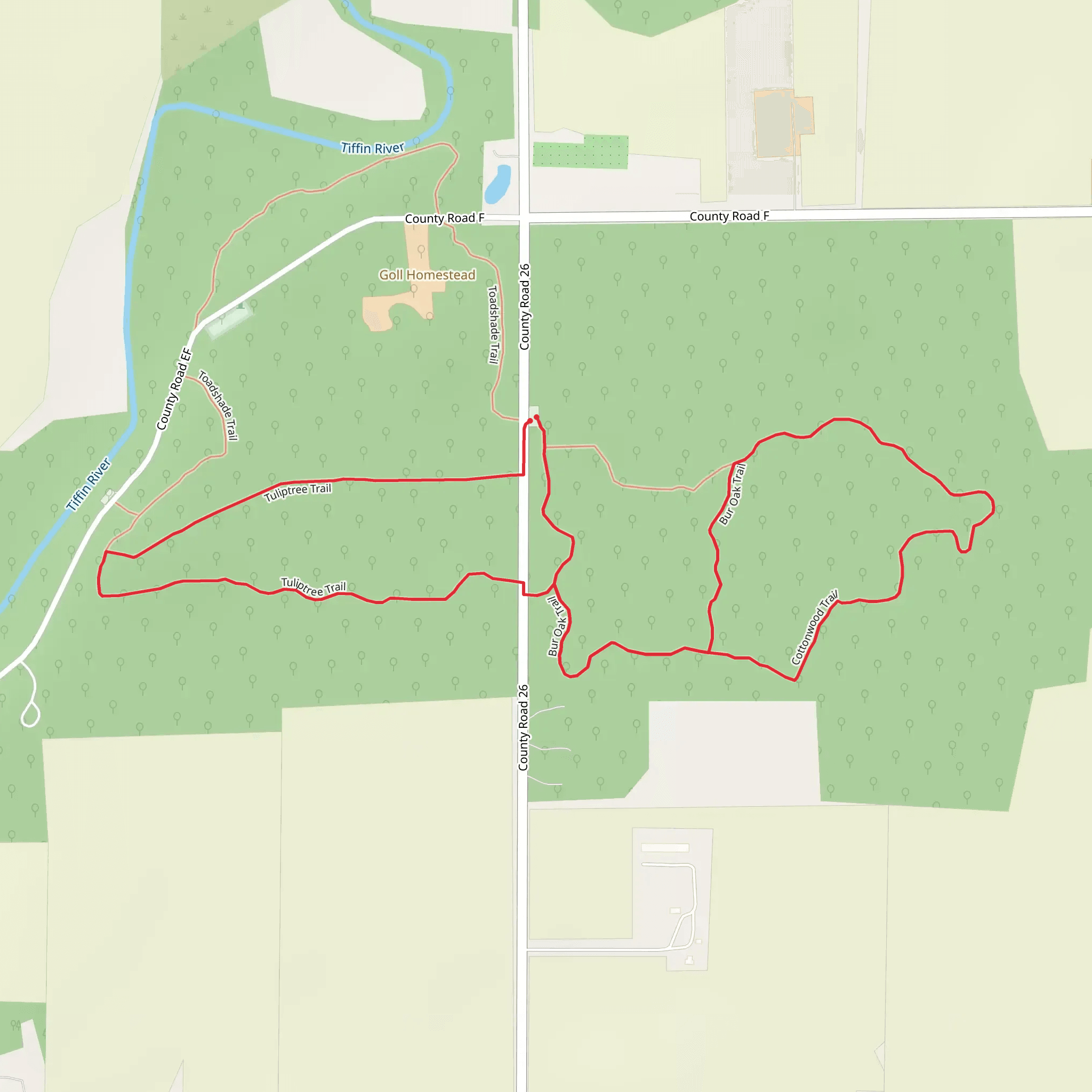 Bur Oak and Tuliptree Loop Trail mobile static map
