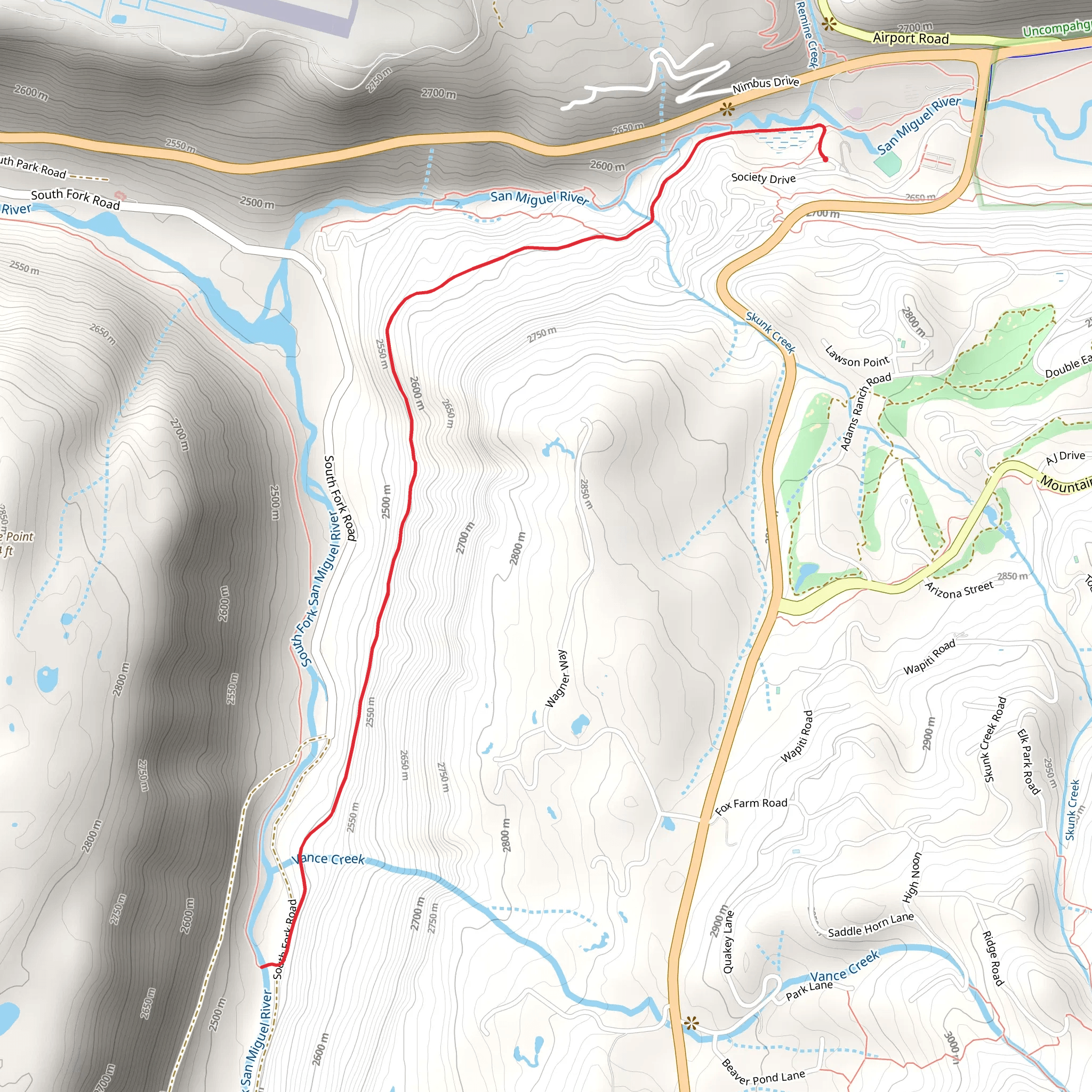 South Fork San Miguel River via Galloping Goose mobile static map