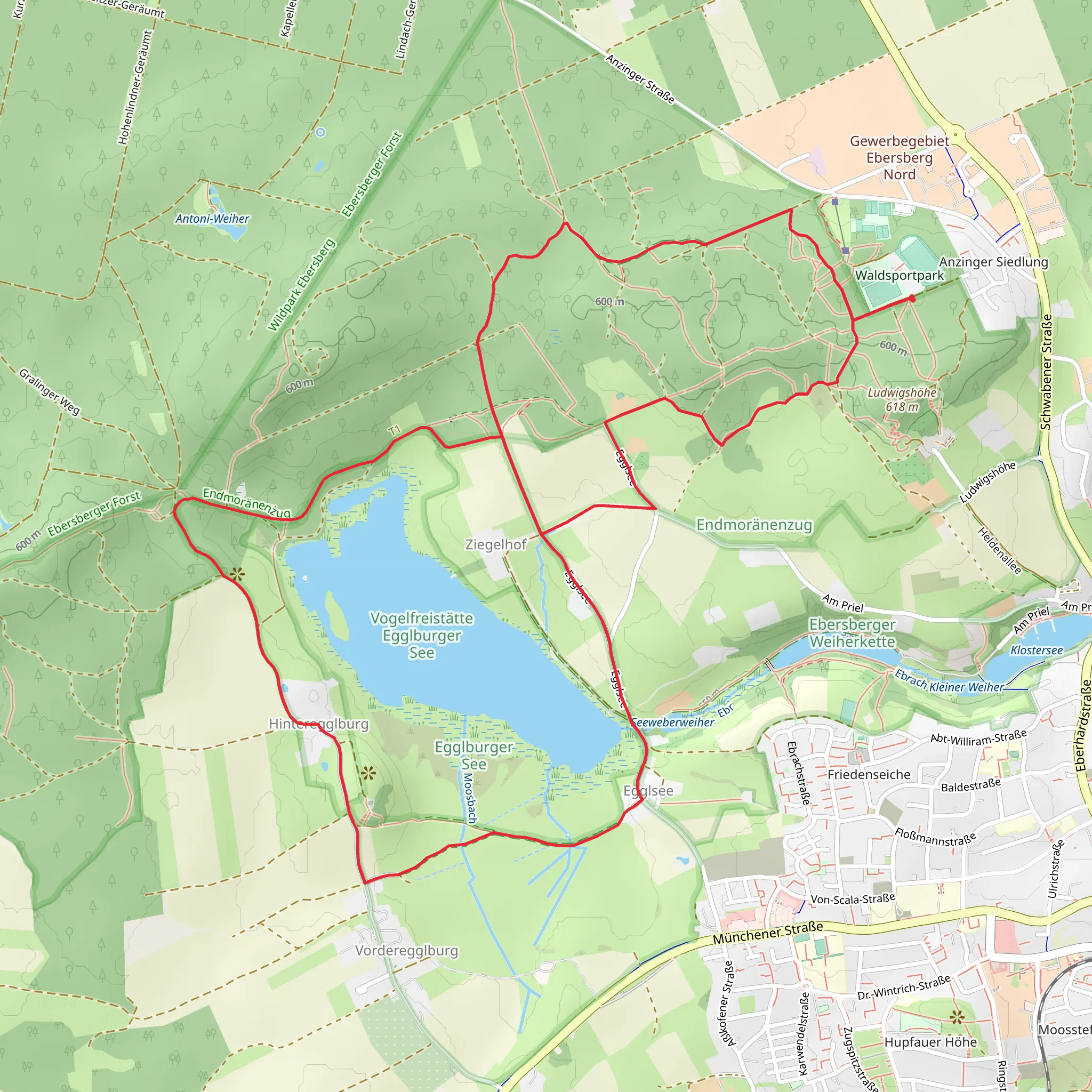 Egglburger See via Wanderweg Weiss Rot and Rotes Viereck mobile static map