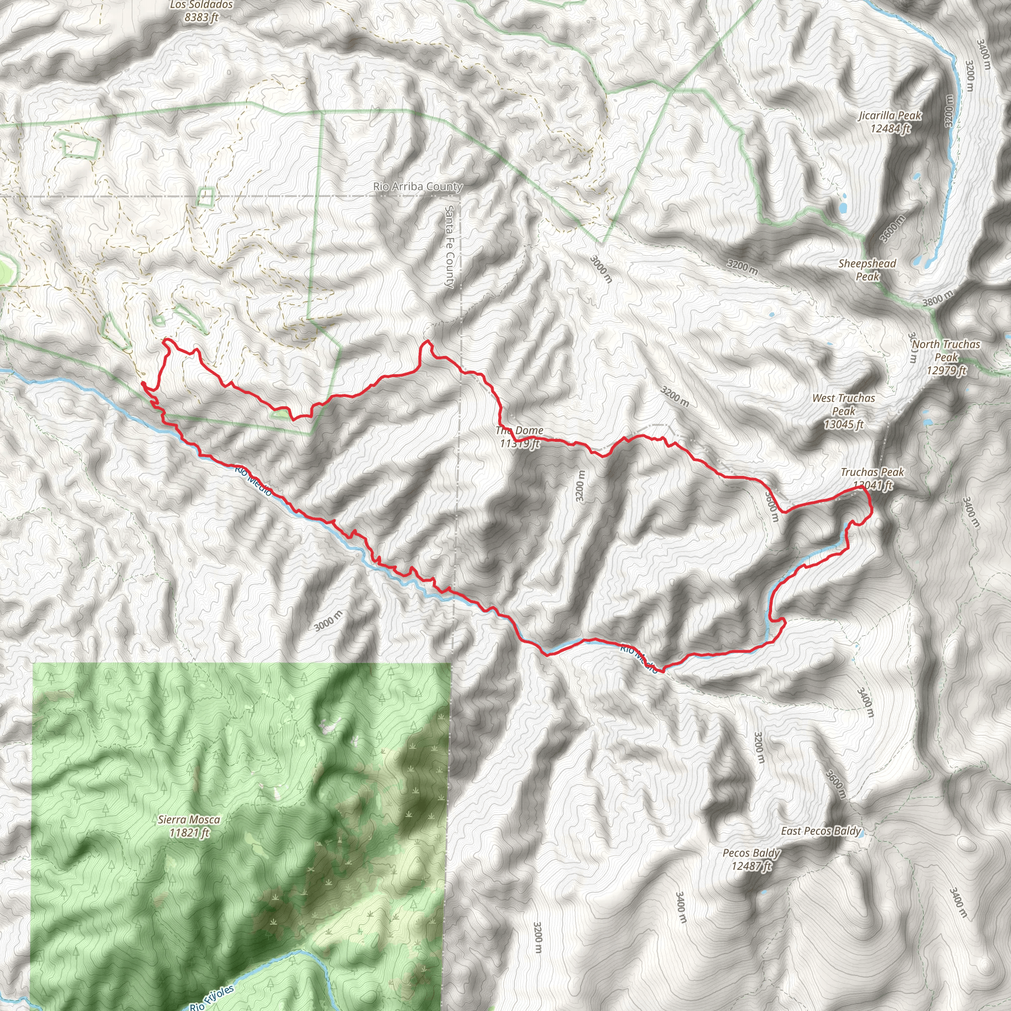 Truchas Peak via Rio Media Trail and The Dome Trail mobile static map