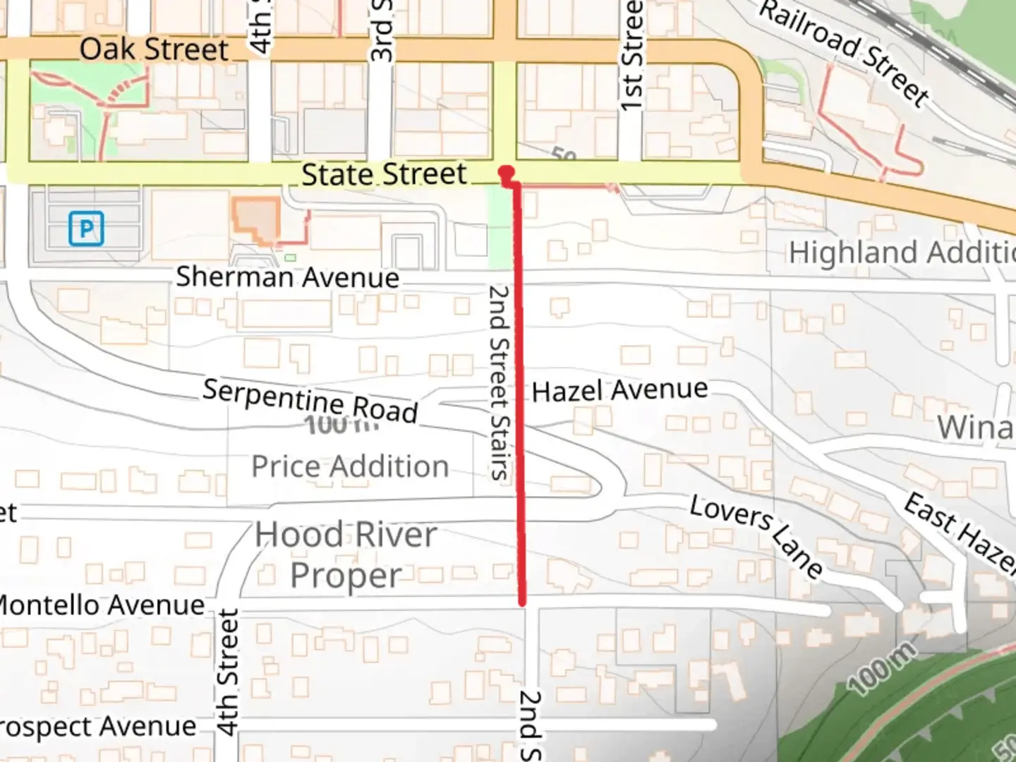 An image depicting the trail Second Street Stairs and its surrounding area.