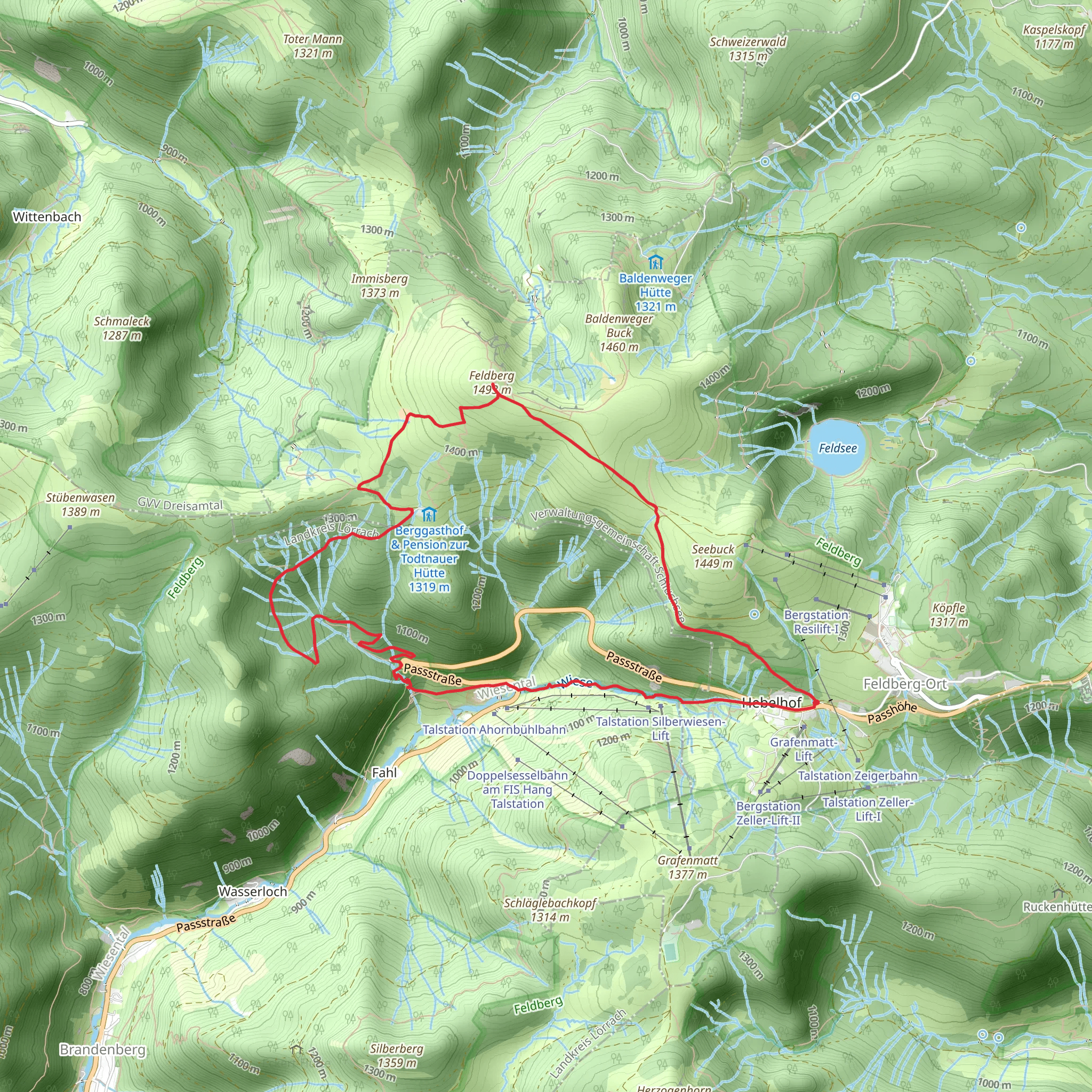 Feldberg via Grueblesattel - Wiesentalblick and Abzweig Fahl mobile static map