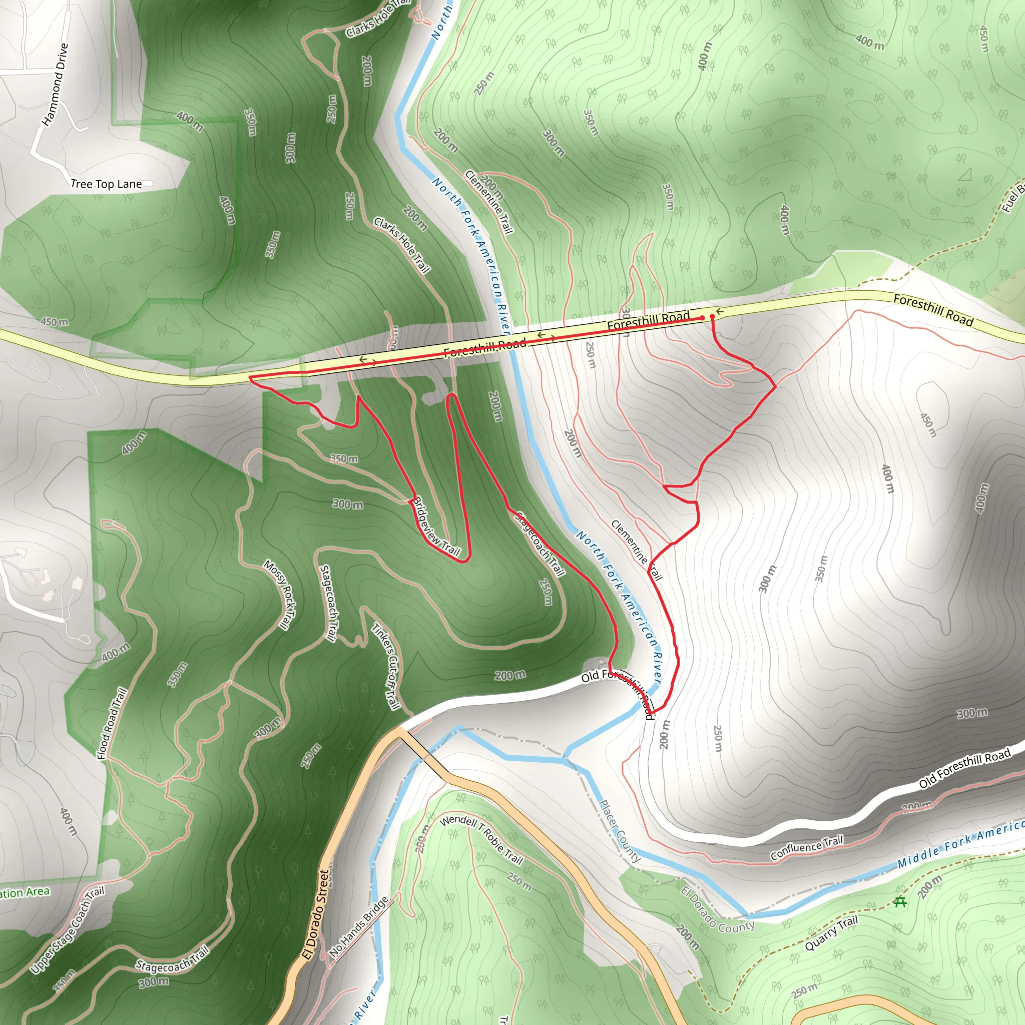 Clementine, Stagecoach and Foresthill Road Loop Trail mobile static map