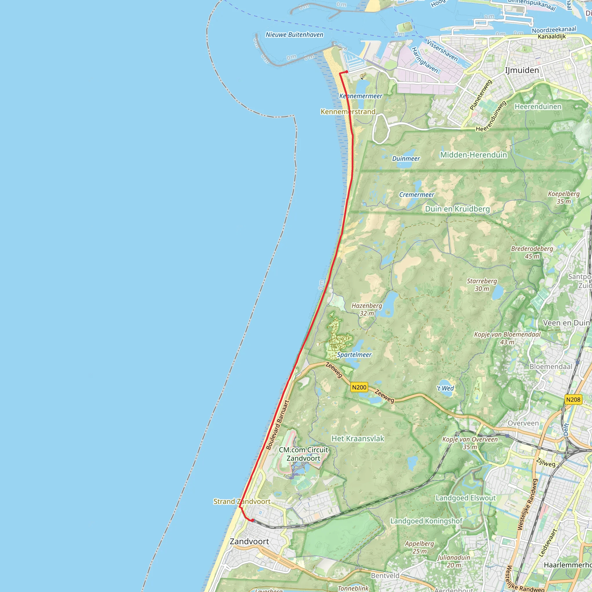 Ijmuiden aan Zee to Zandvoort aan Zee via Bloemendaal aan Zee mobile static map