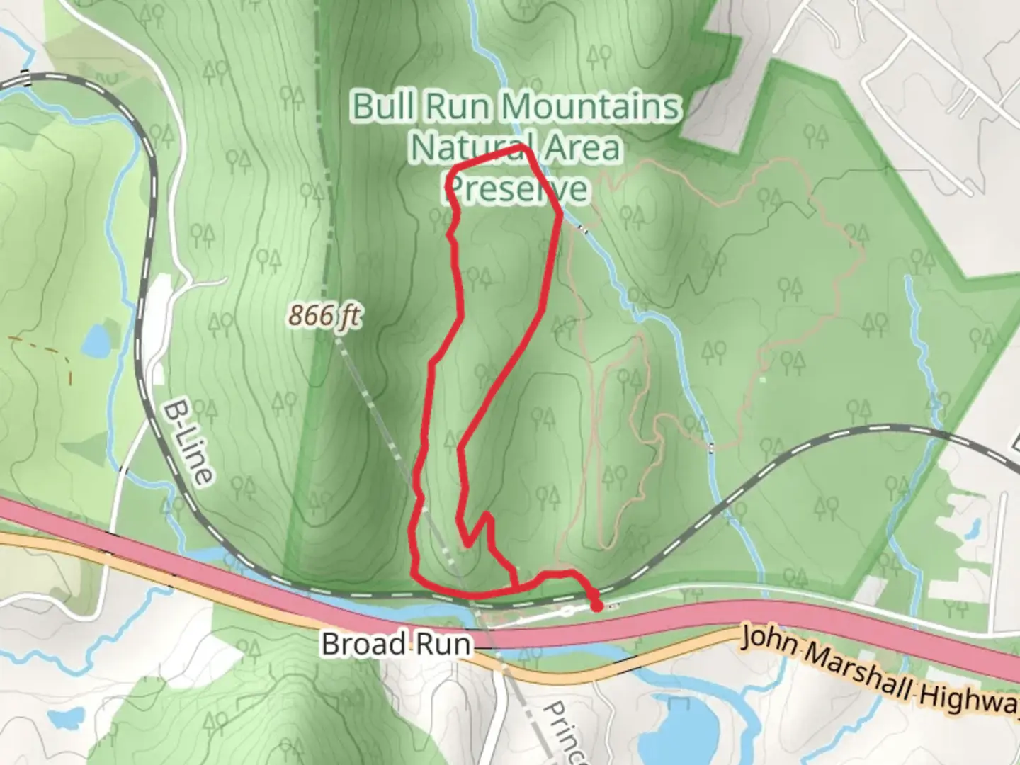 An image depicting the trail Fern Hollow and Dawson's Loop Trail and its surrounding area.