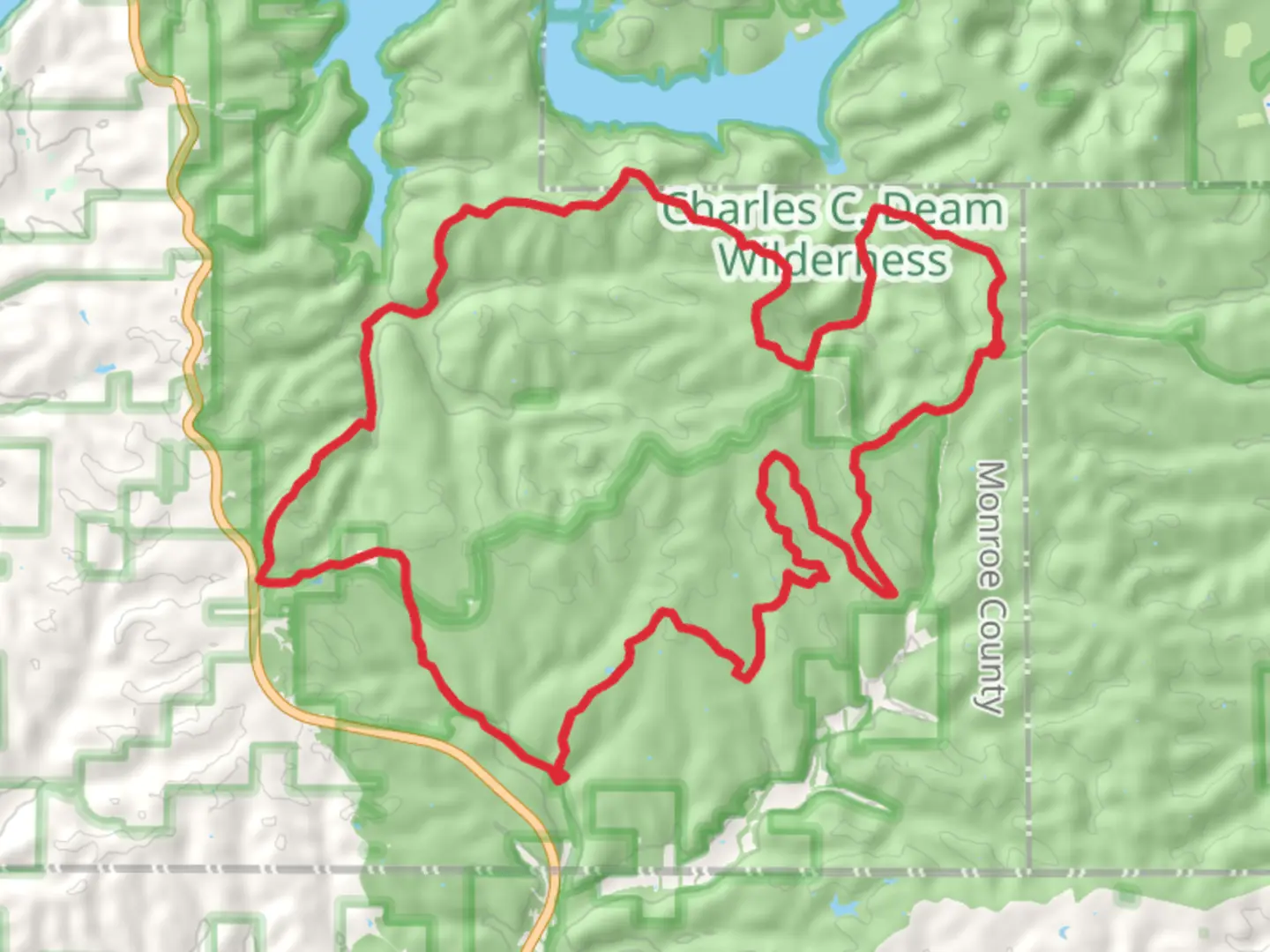 An image depicting the trail Charles C Deam Wilderness Loop and its surrounding area.