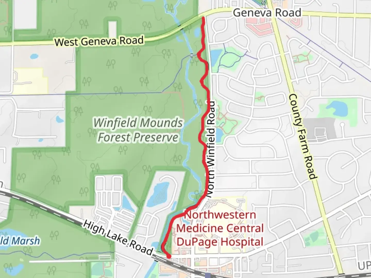 An image depicting the trail West Branch DuPage River Trail - Winfield and its surrounding area.