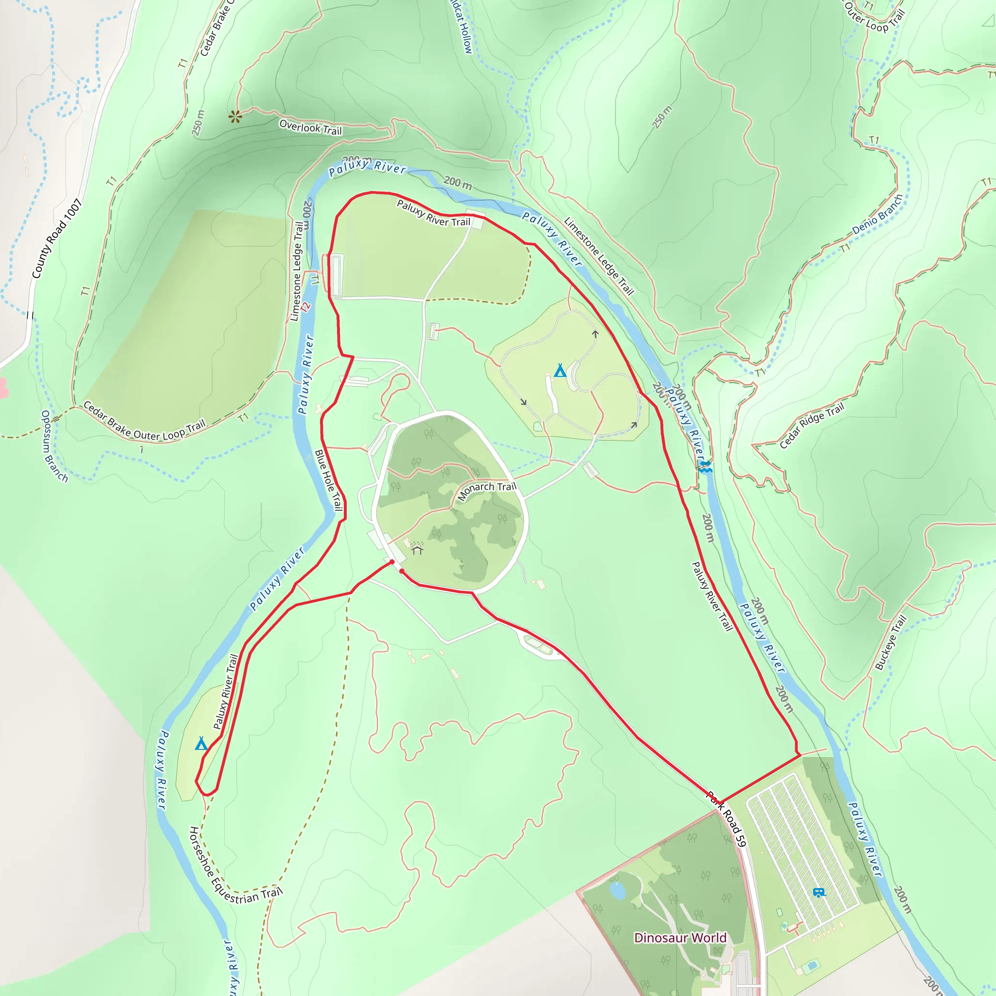 Blue Hole Trail and Paluxy River Trail Loop mobile static map