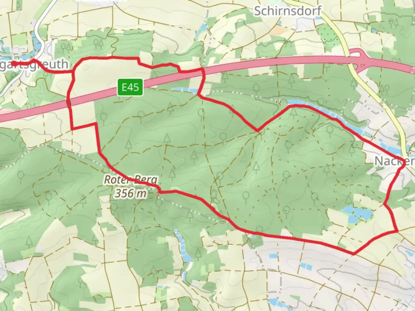 An image depicting the trail Weingartsgreuth W5 and W6 Loop and its surrounding area.