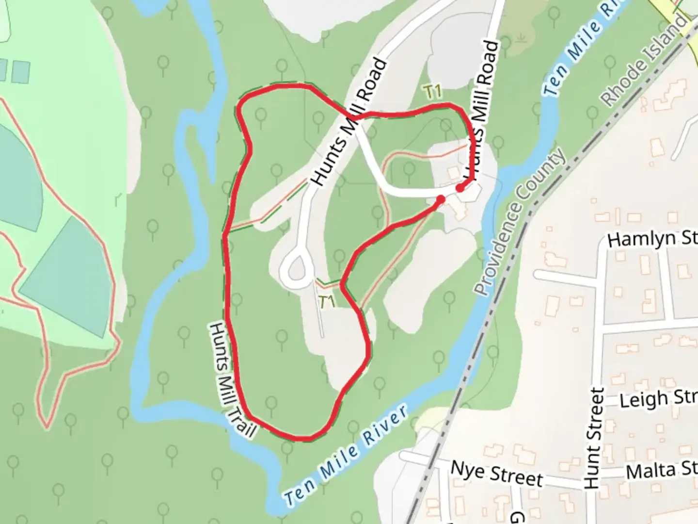 An image depicting the trail Hunts Mill Loop Trail and its surrounding area.