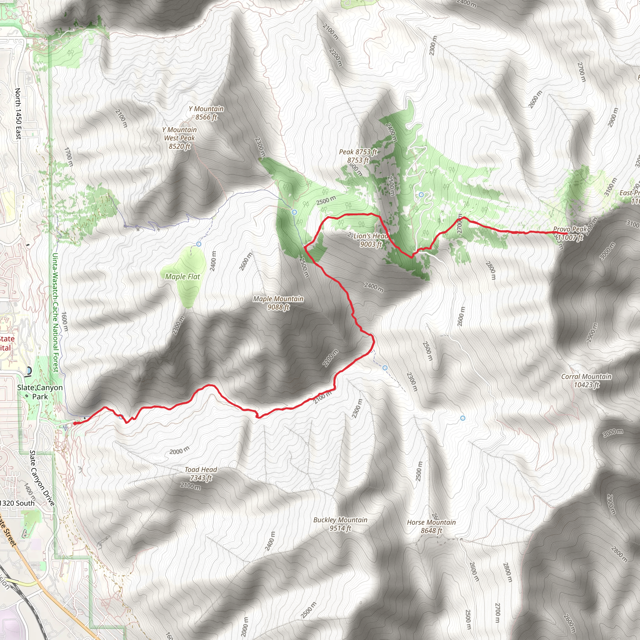 Provo Peak via Slate and Slide Canyon Trail mobile static map