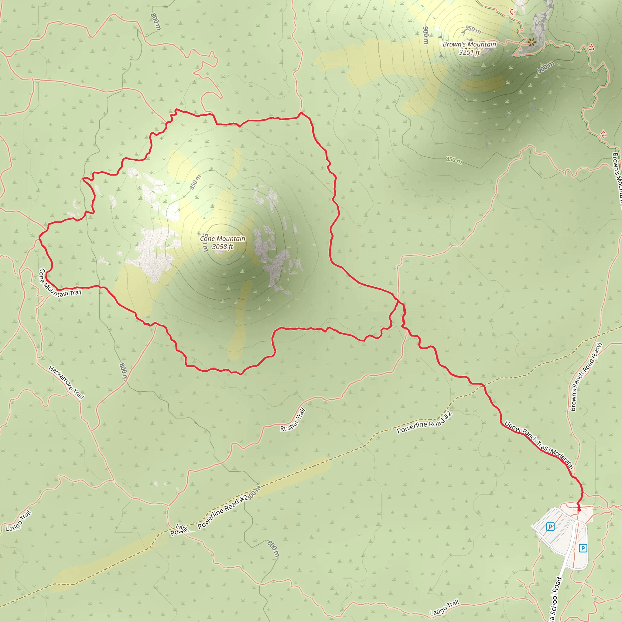 Cone Mountain Trail and Upper Ranch Trail Loop mobile static map