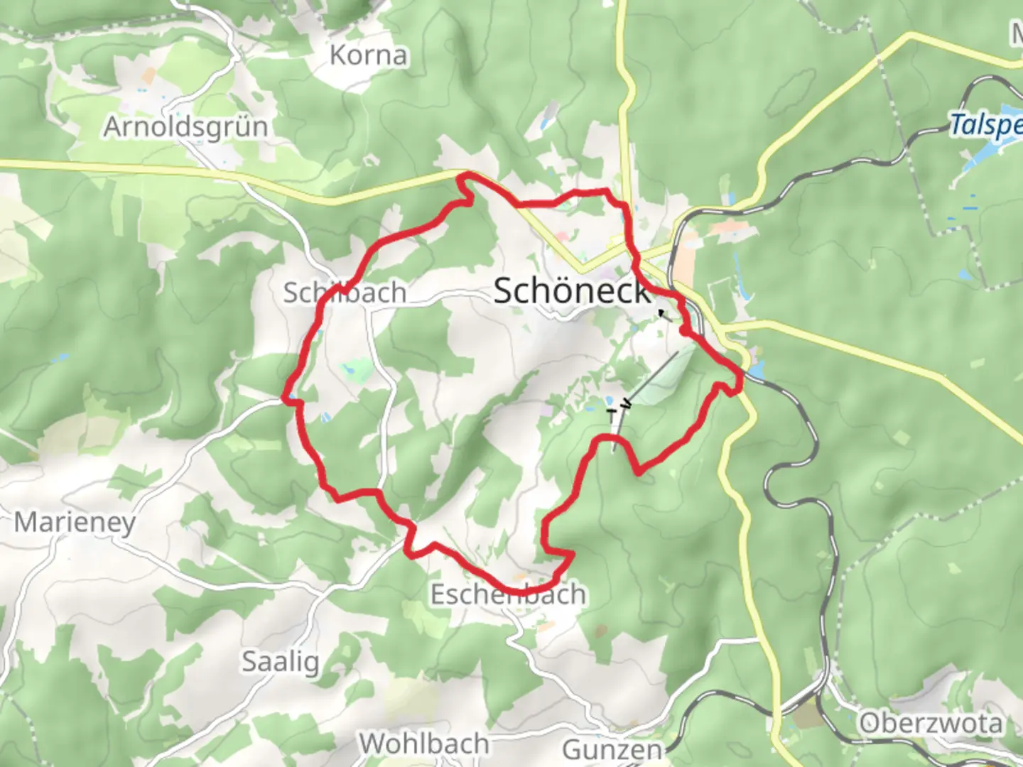 An image depicting the trail Schoneck and Eschenbach Loop and its surrounding area.