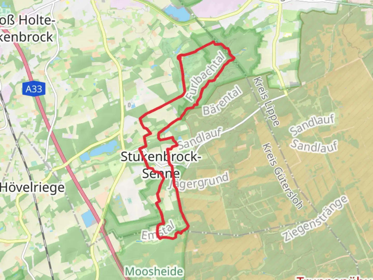 An image depicting the trail Stukenbrocksenne Loop and its surrounding area.