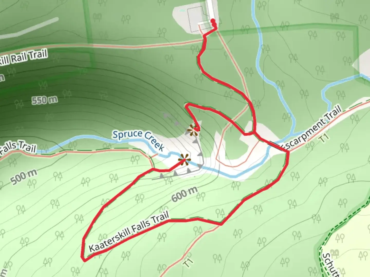 An image depicting the trail Kaaterskill Falls Trail and its surrounding area.