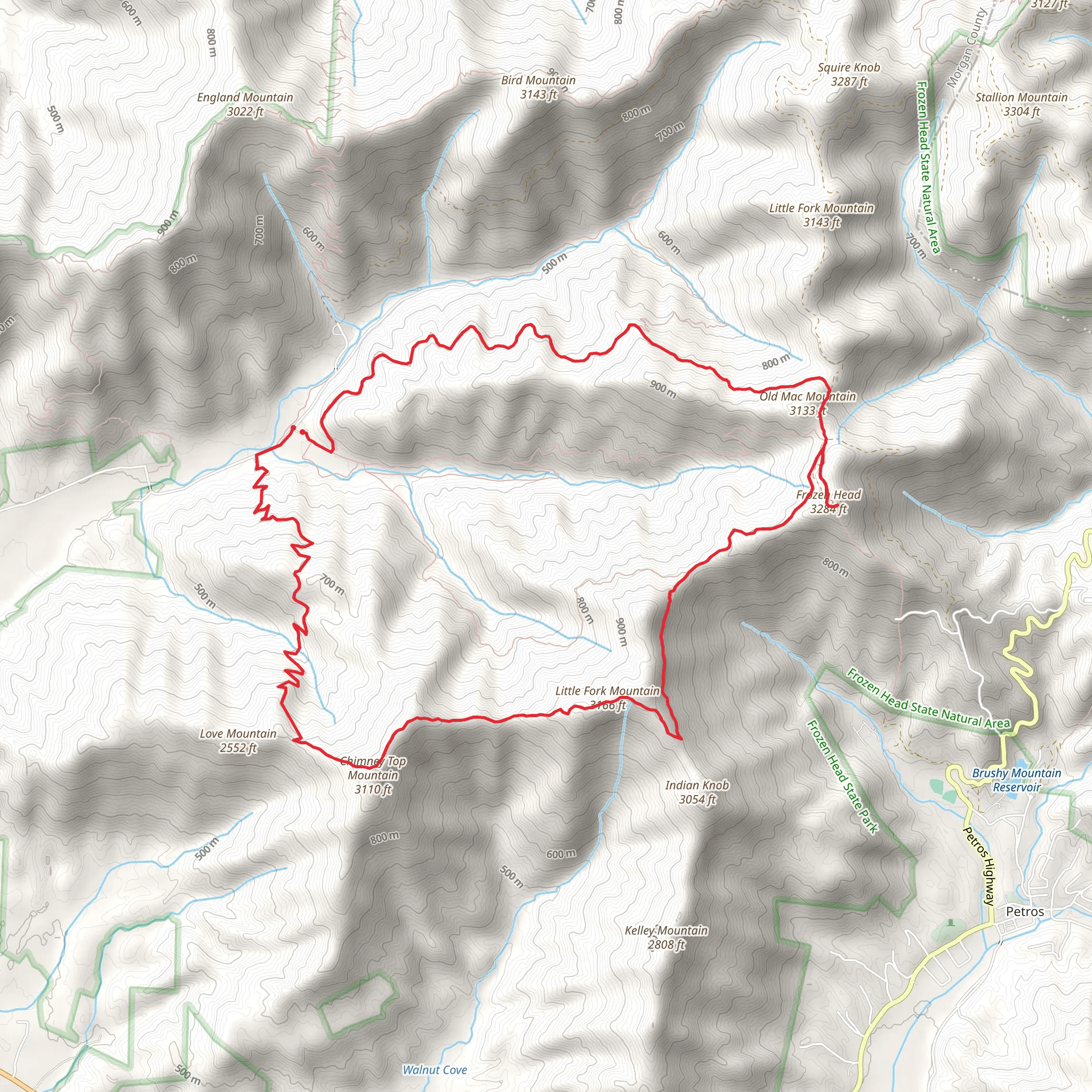 Frozen Hean and Little Fork Mountain Loop via Chimney Top Trail mobile static map