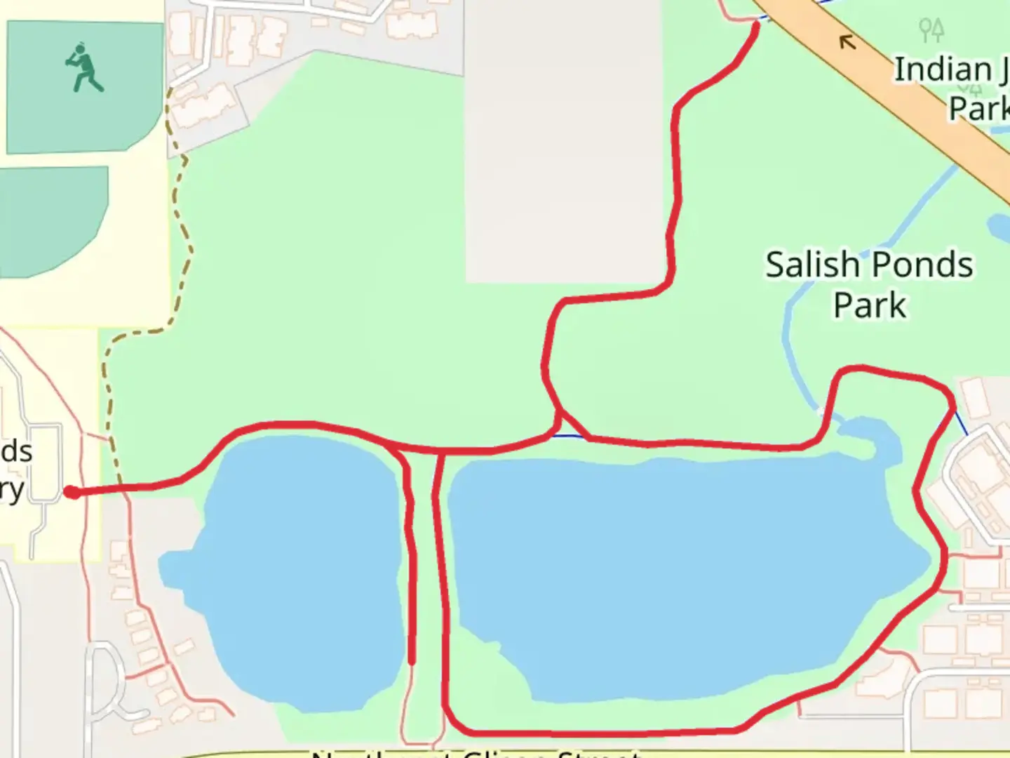 An image depicting the trail Salish Ponds Park Loop and its surrounding area.