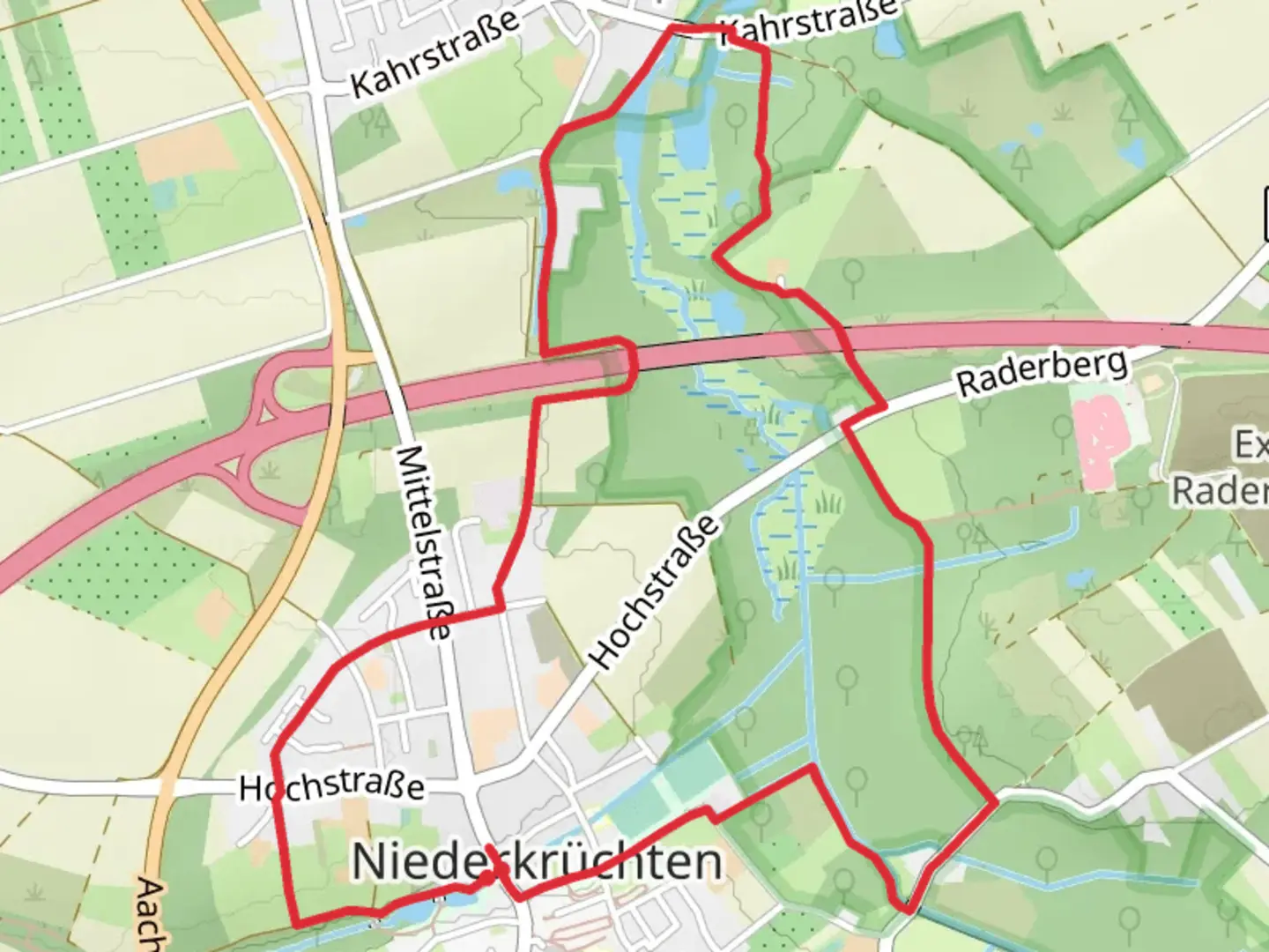 An image depicting the trail Lindbruch and Schwalm via Maas Niederrheinpad and its surrounding area.